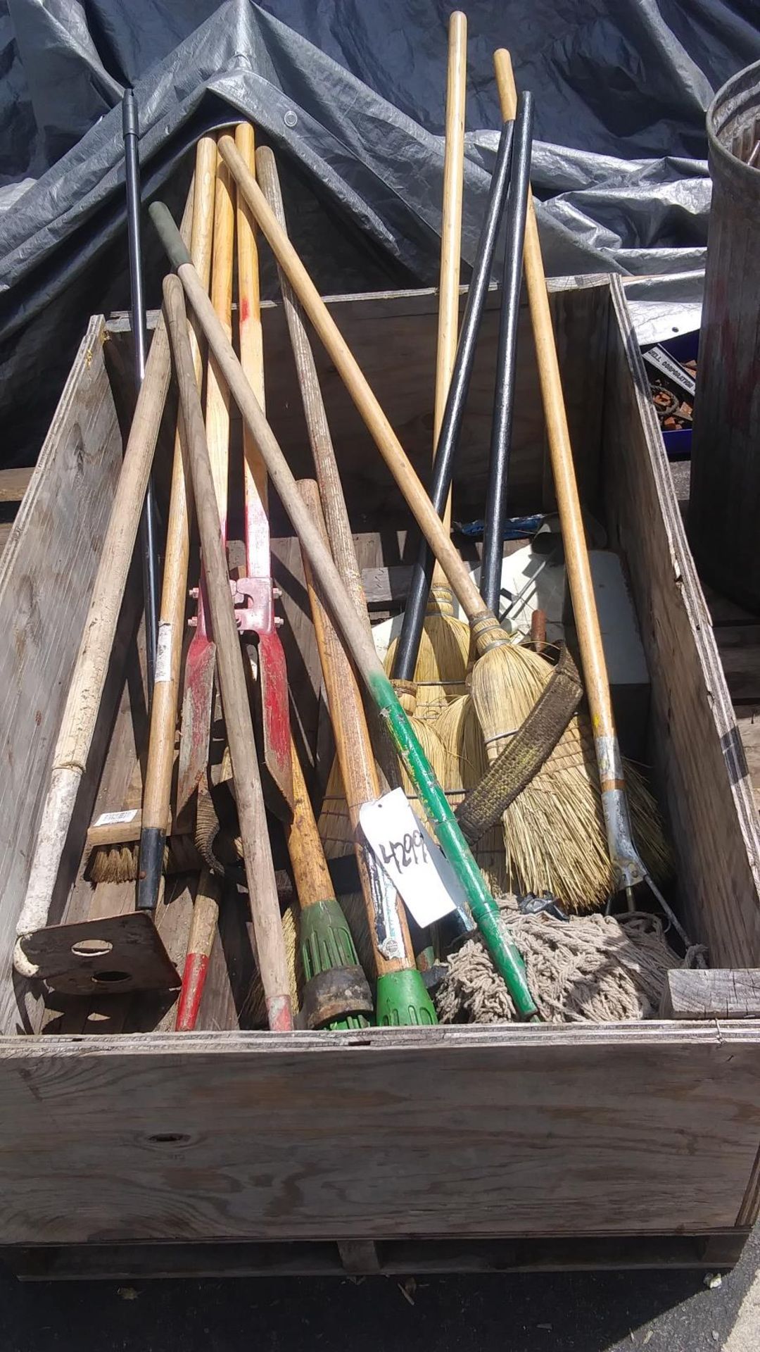 BOX OF LAWN TOOLS