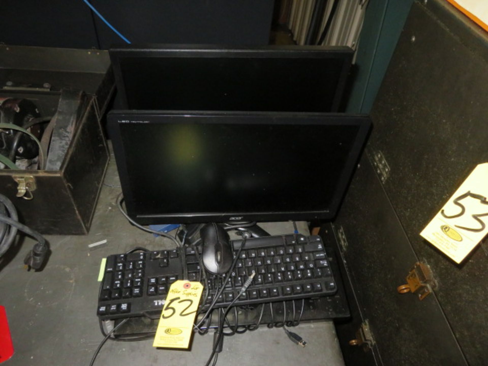 (2) COMPUTER MONITORS, KEYBOARDS AND MOUSES