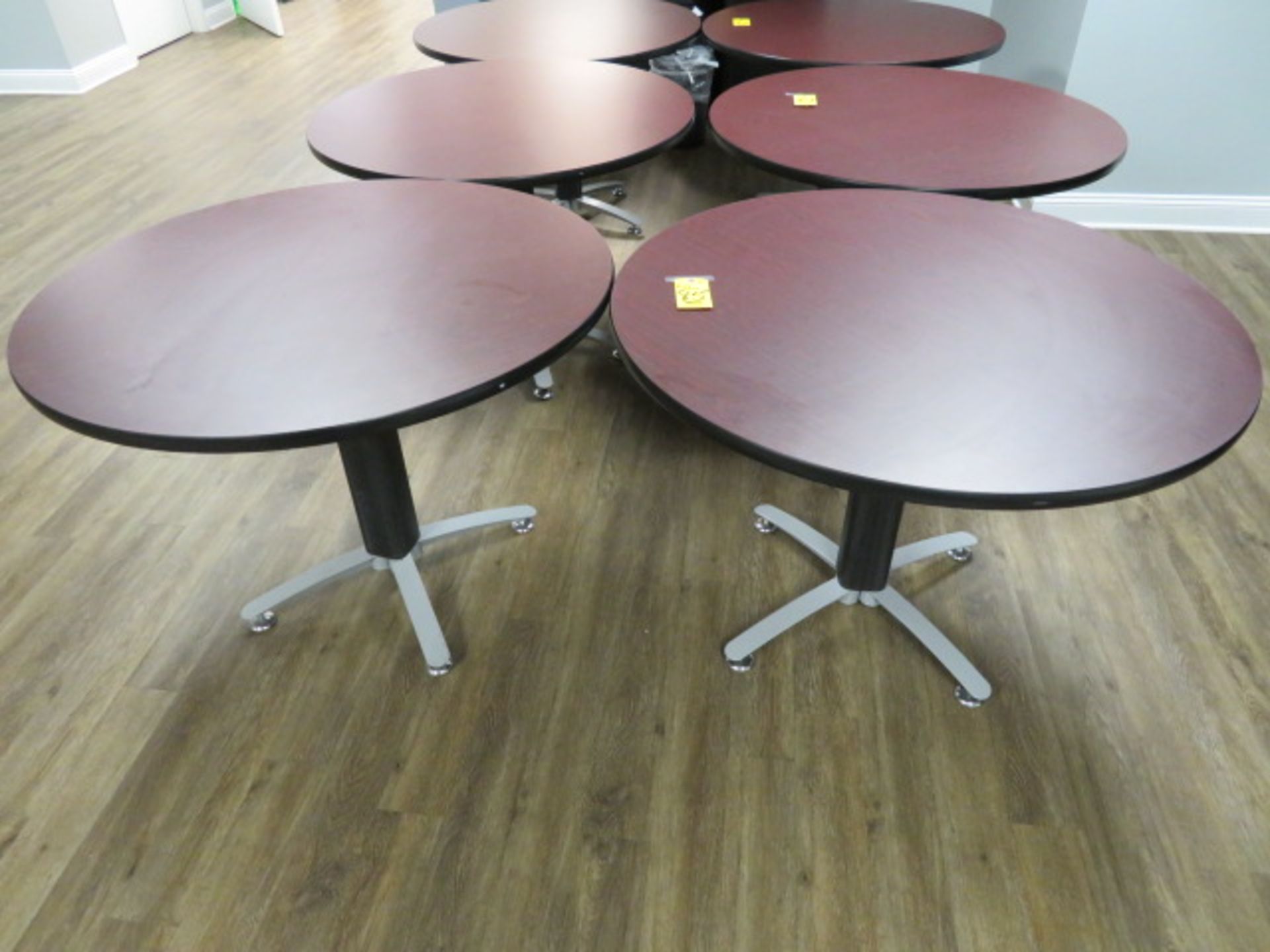 42 IN MAHOGANY-LAMINATE SPIDER-BASED TABLES (BALA CYNWYD, PA)