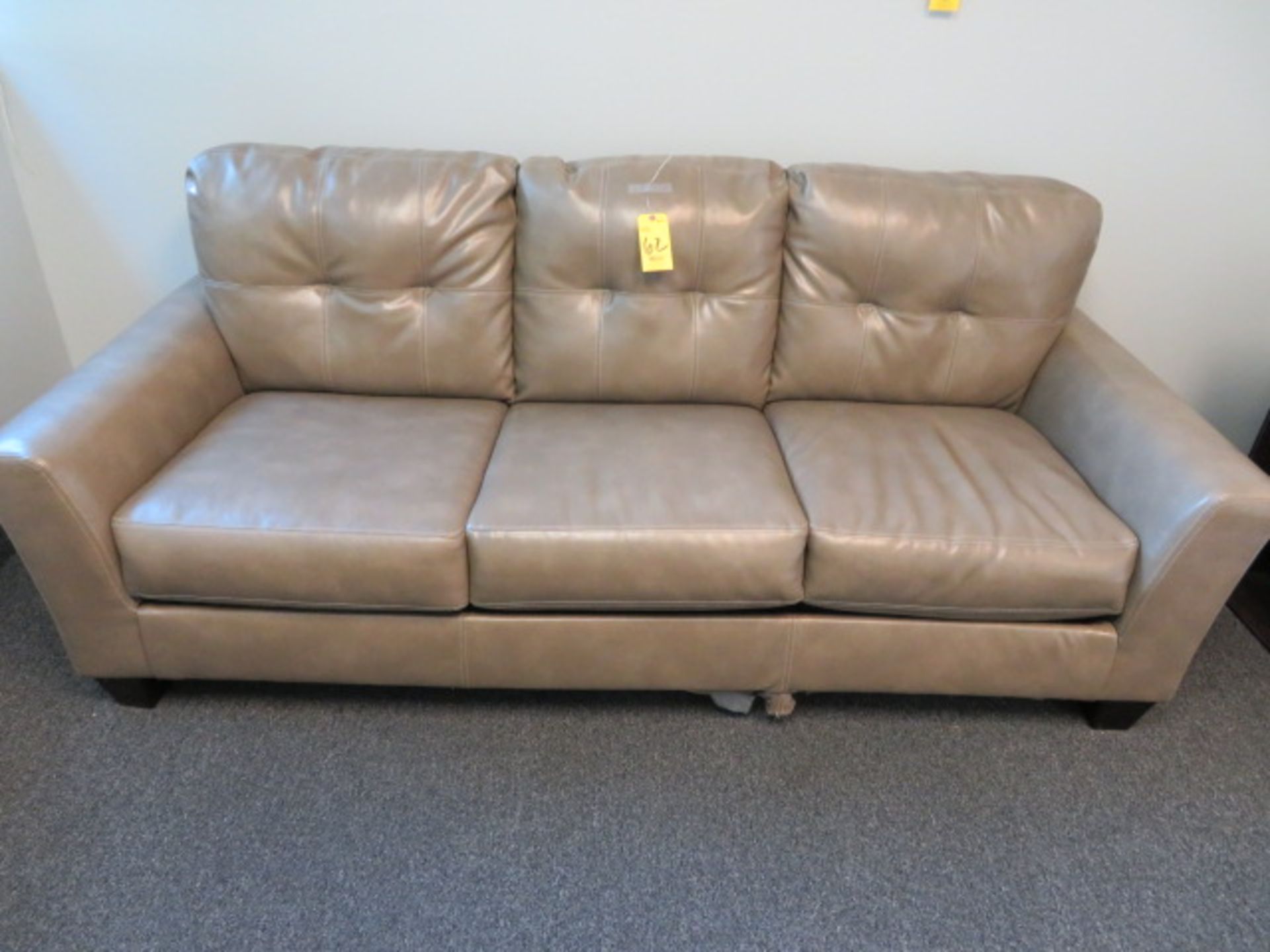 82 IN TAUPE NAUGAHYDE TUFTED SOFA (BALA CYNWYD, PA)