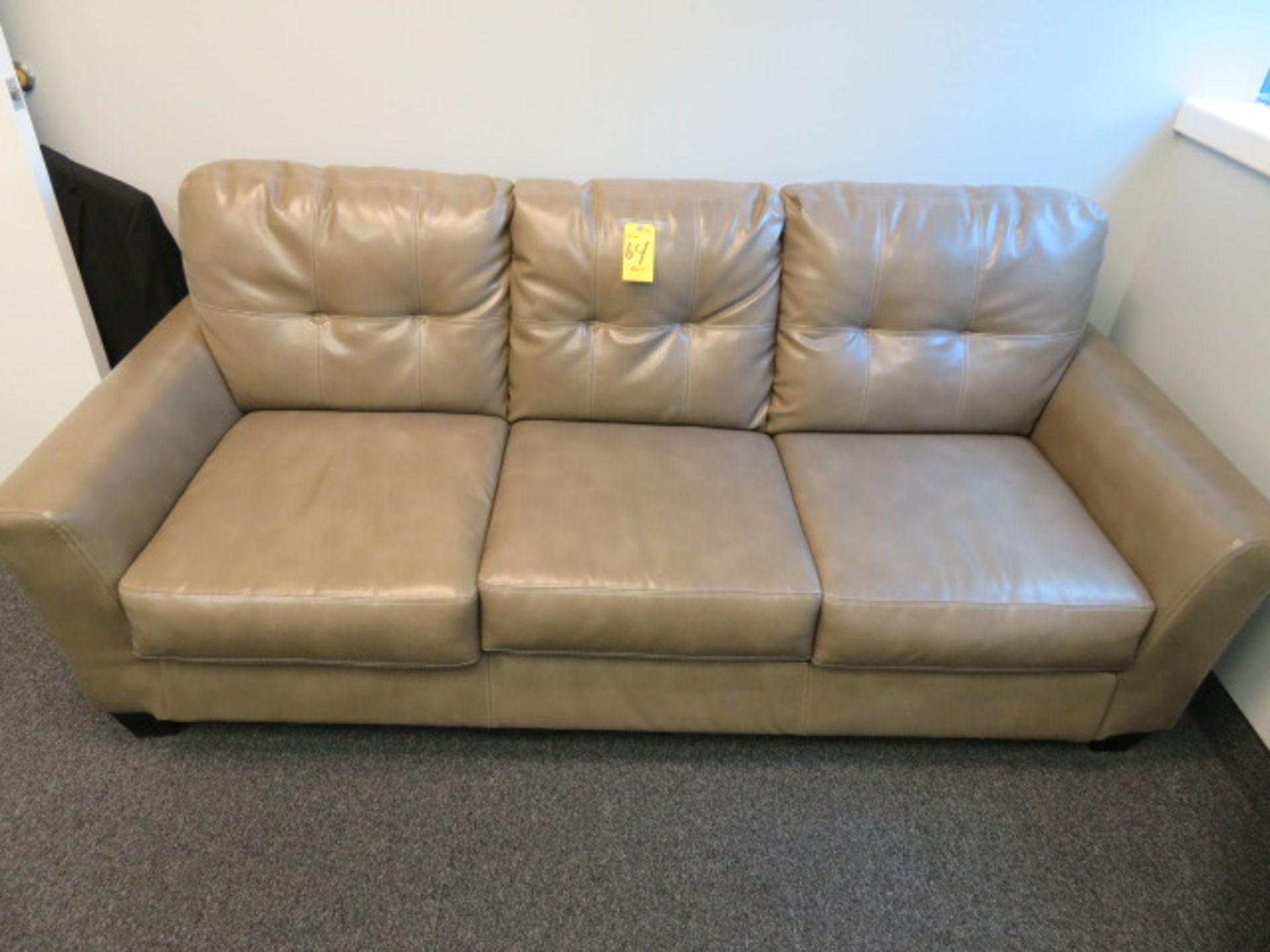 82 IN TAUPE NAUGAHYDE TUFTED SOFA (BALA CYNWYD, PA)