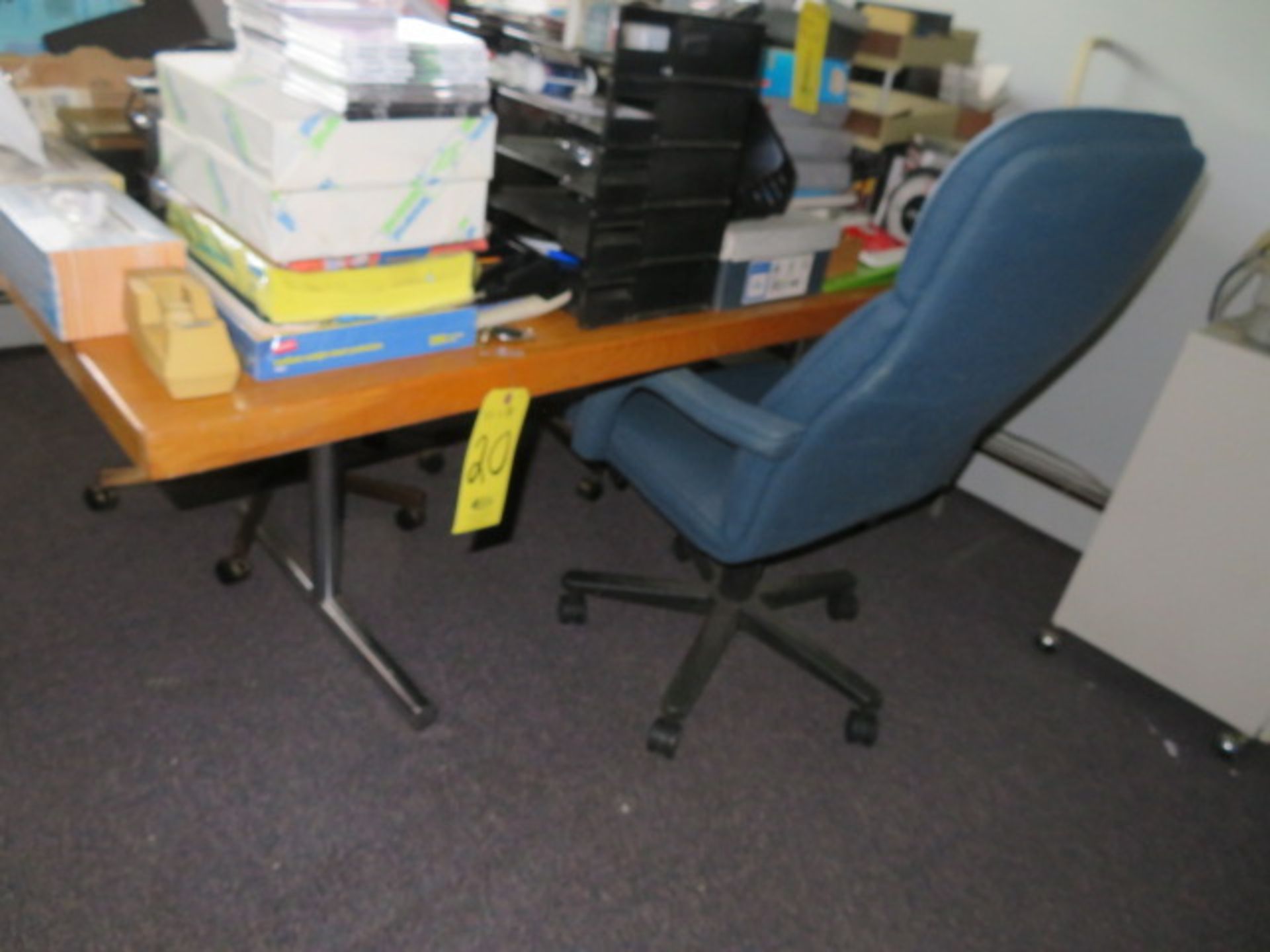 LIGHT OAK 84" CONFERENCE TABLE, CHROME LEGS & (3) CHAIRS