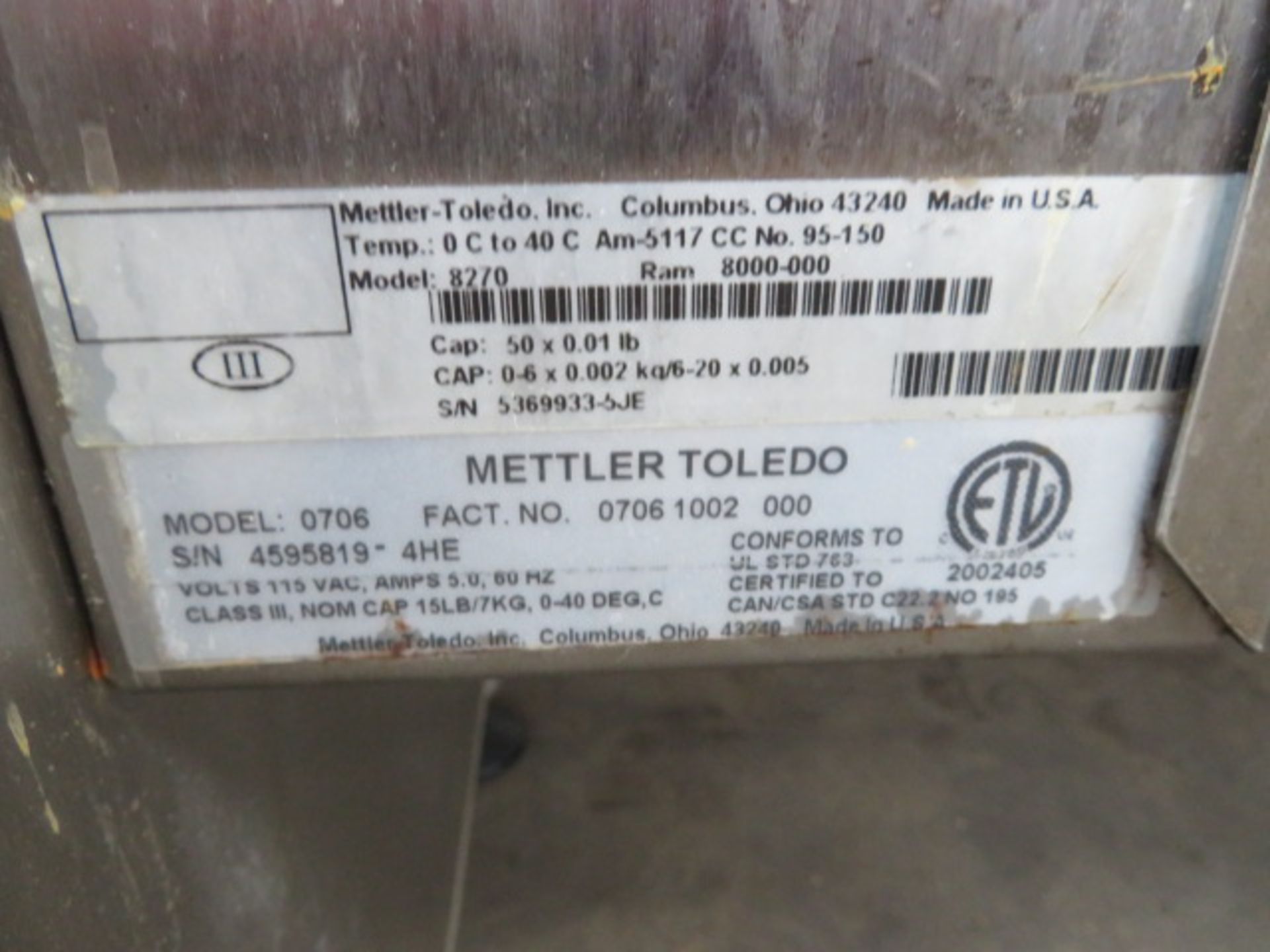METTLER TOLEDO 706 LABELLING WEIGHING STATION - Image 2 of 4