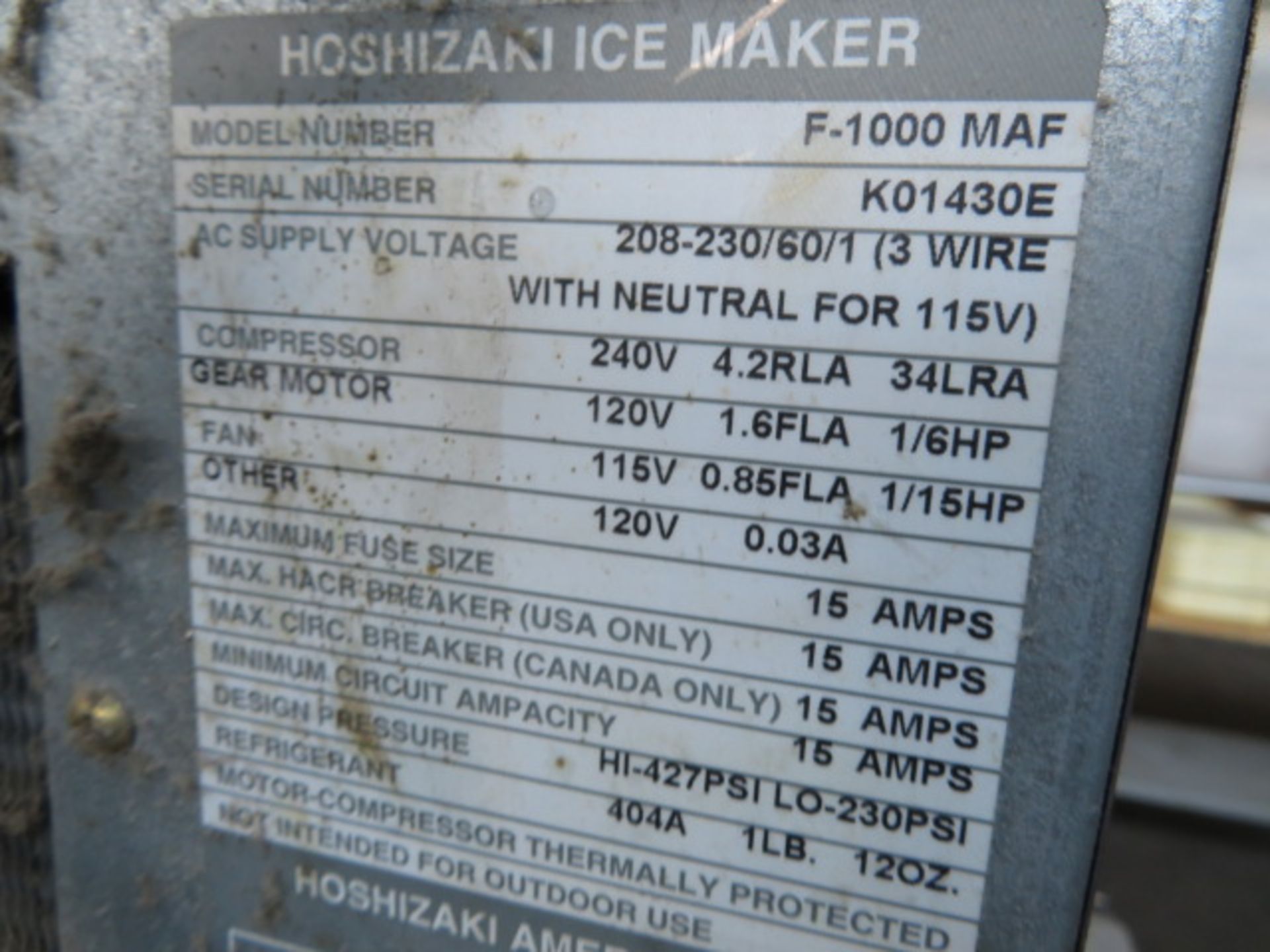 HOSHIZAKI F-1000 MAF ICE MAKER, AIR COOLED (Located - Phila.,PA) - Image 2 of 3