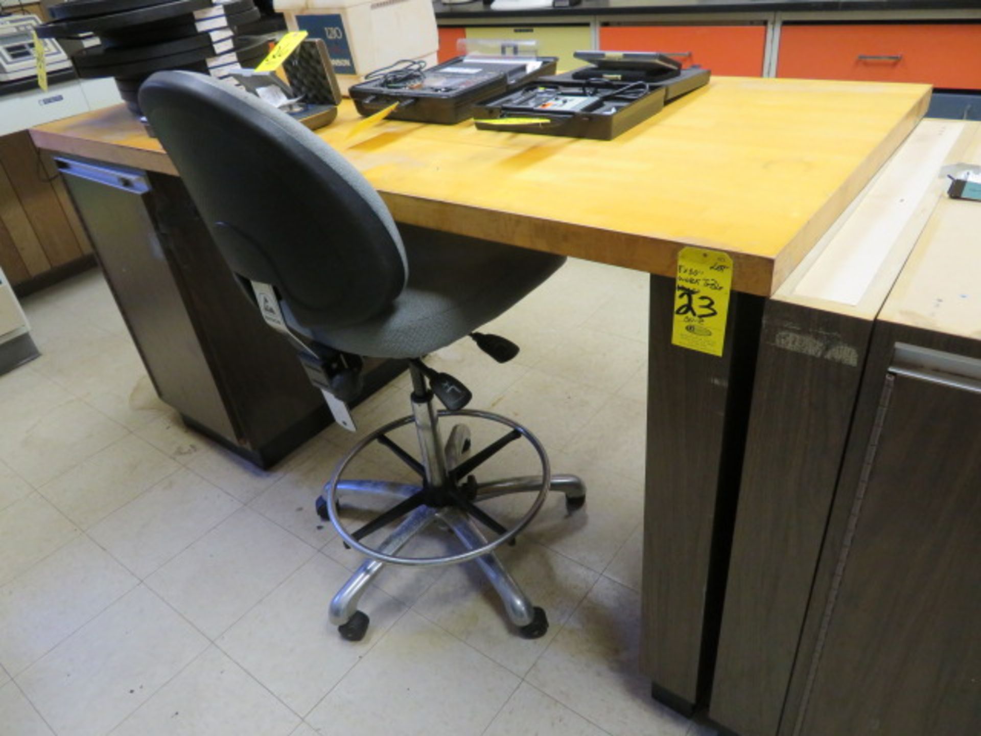 7' BUTCHER BLOCK BENCH W/ CABINET PEDESTAL