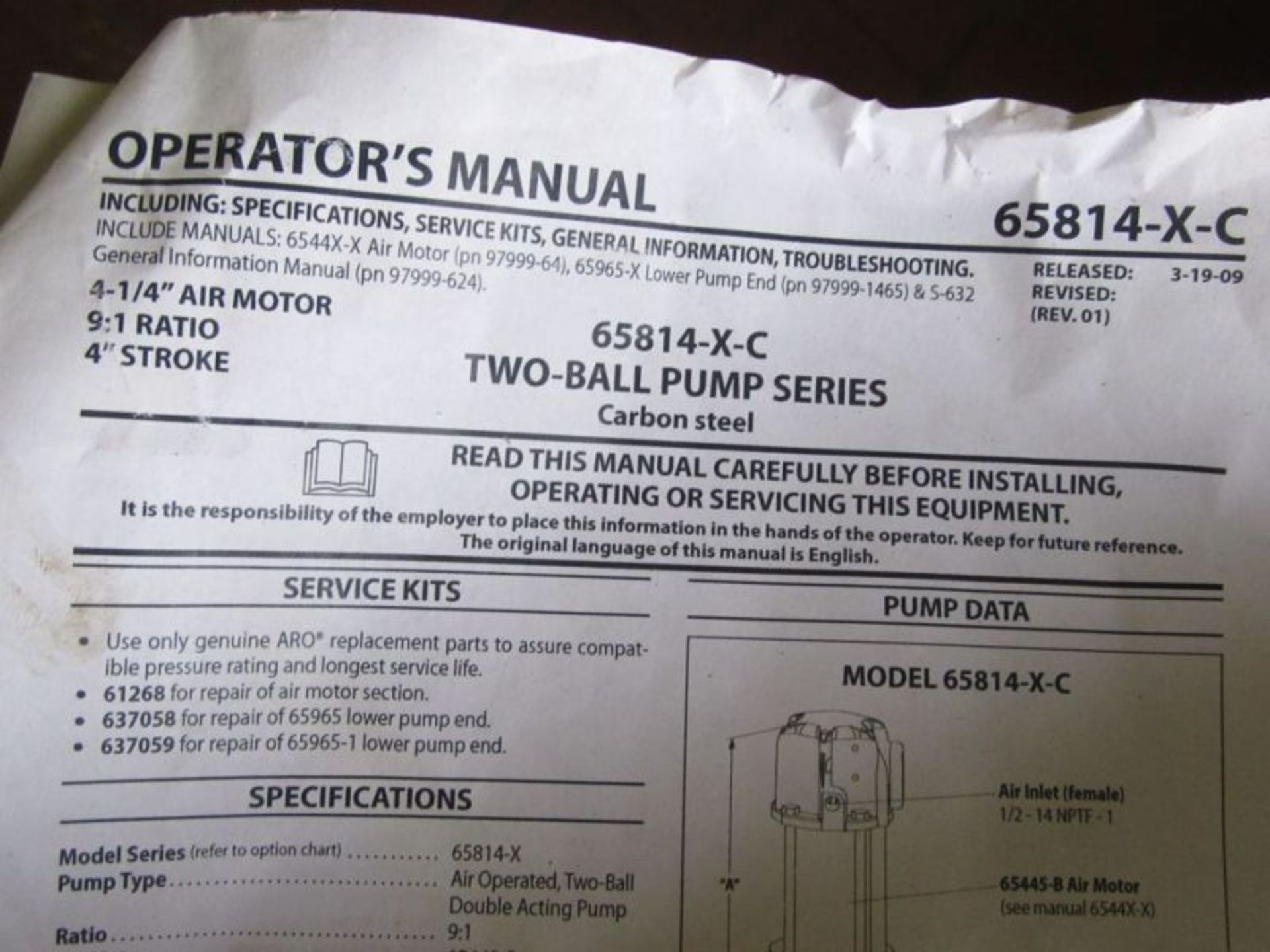 ARO 65814-X-C TWO BALL PUMP SERIES DRUM PUMP W/ MOBILE CART,… - Image 6 of 8