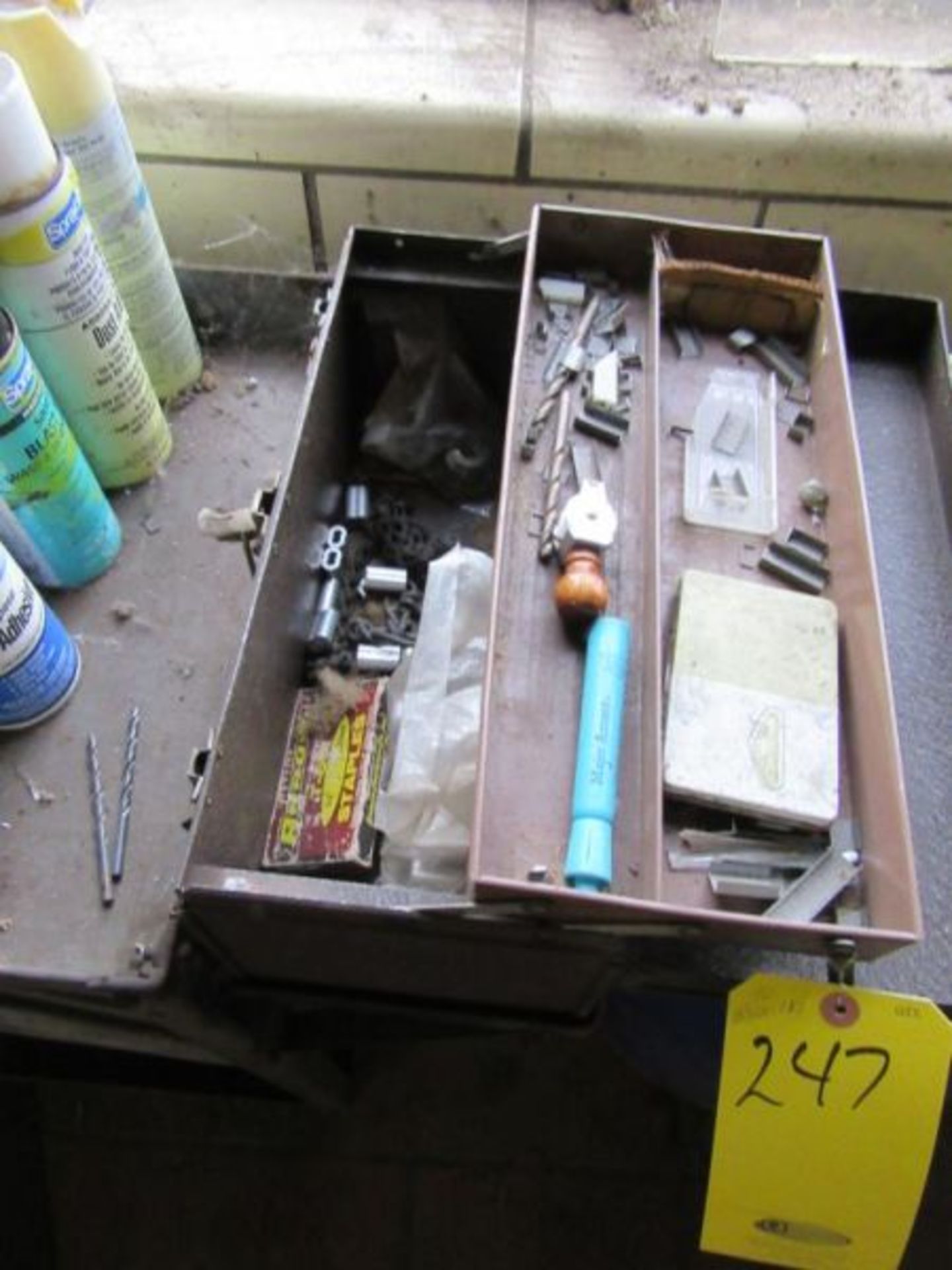 METAL TABLE, SHELF, STRAPPING TOOLS AND CONTENTS - Image 3 of 7