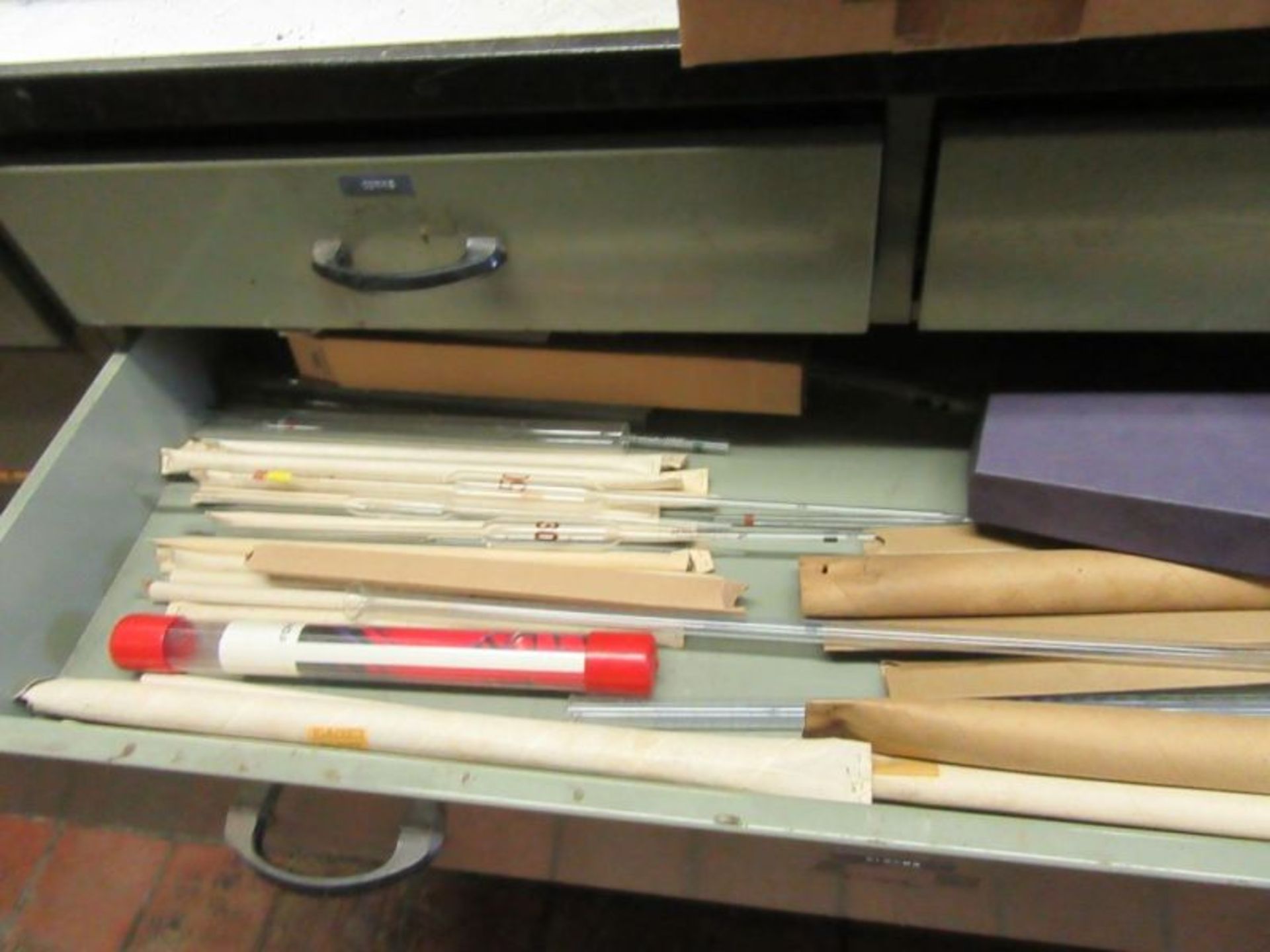 CONTENTS OF CABINETS - GLASS TUBES, FLASKS, BEAKERS, WEIGHTS, ETC - Image 6 of 32