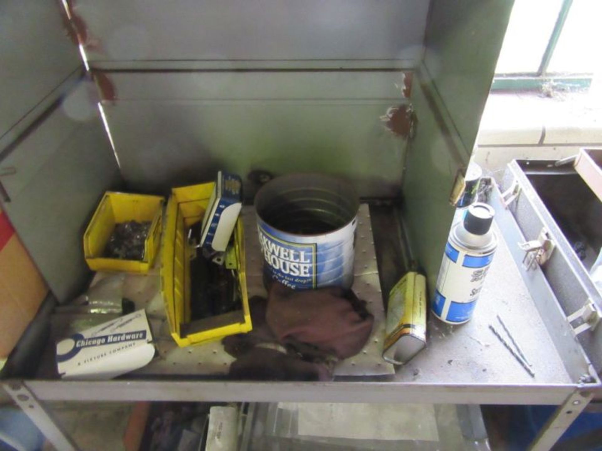 METAL TABLE, SHELF, STRAPPING TOOLS AND CONTENTS - Image 2 of 7