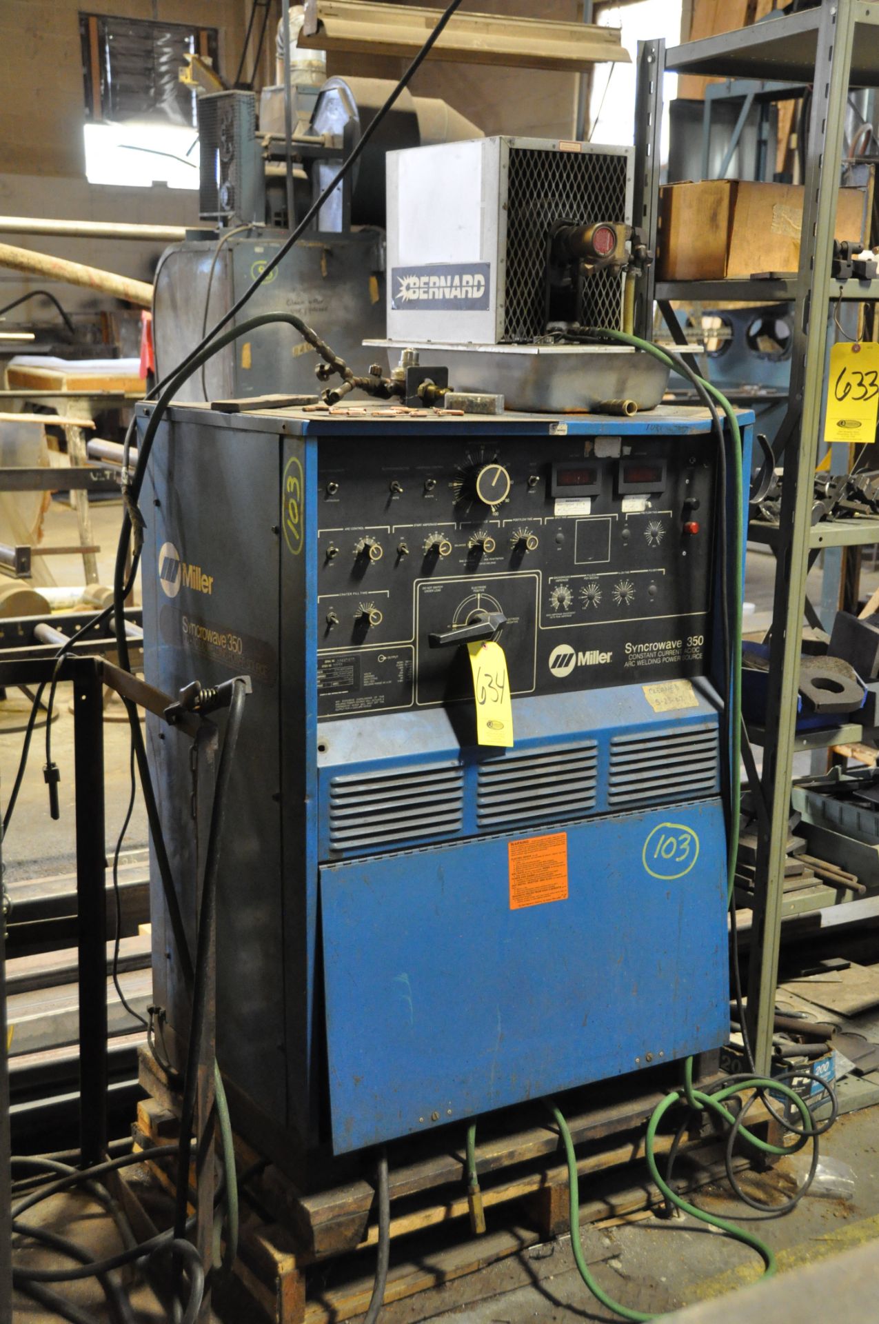MILLER WELDER SYNCROWAVE 360 WITH BERNARD WATER COOLER AND CABLES.