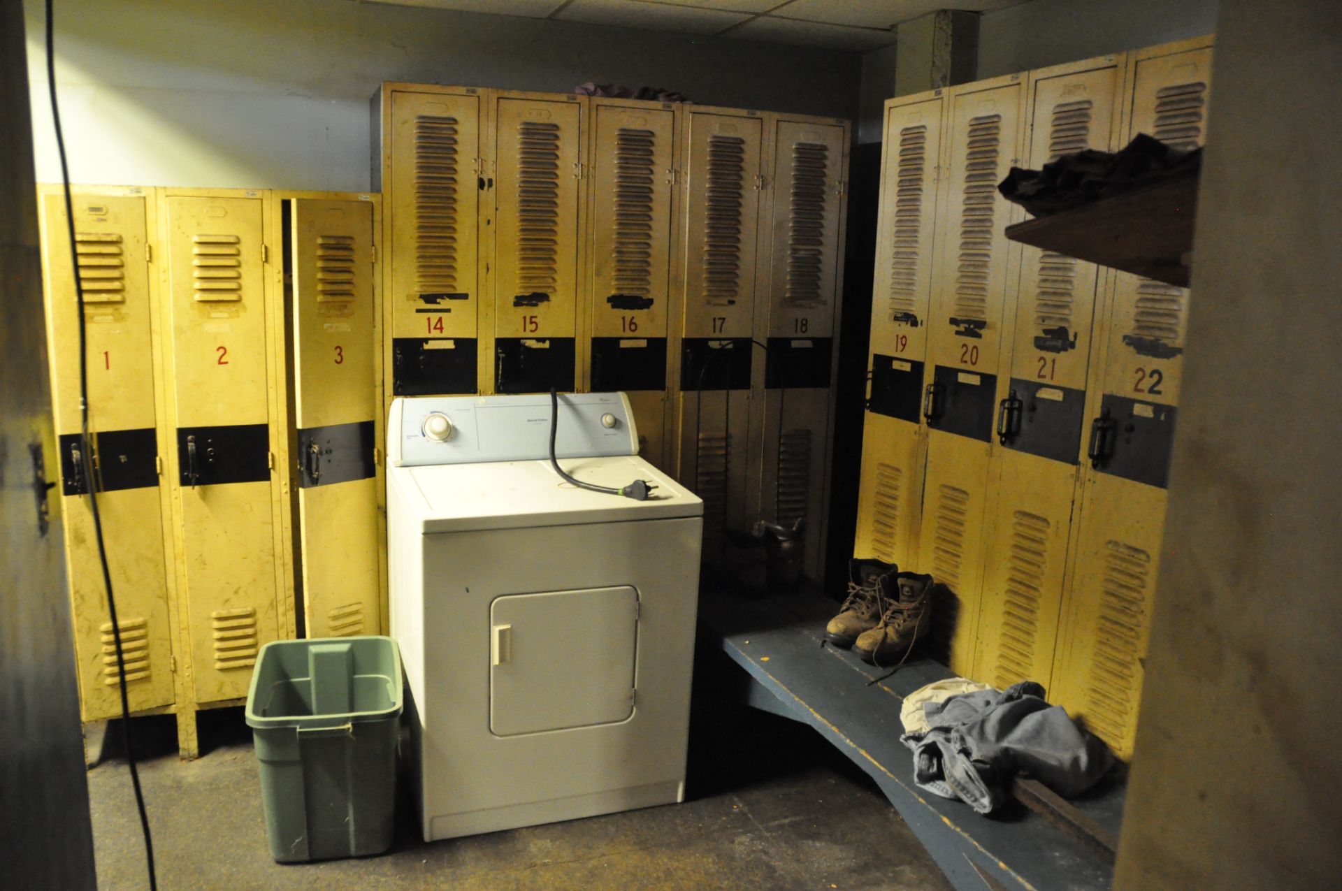 CONTENTS IN LAUNDRY ROOM: (1) WASHING MACHINE, (2) CLOTHES DRYERS AND METAL LOCKERS