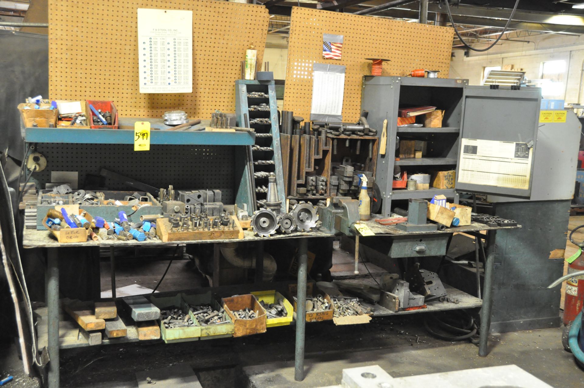 WOOD RACK WITH TOOLHOLDERS, METAL TABLE, SMALL CABINET…