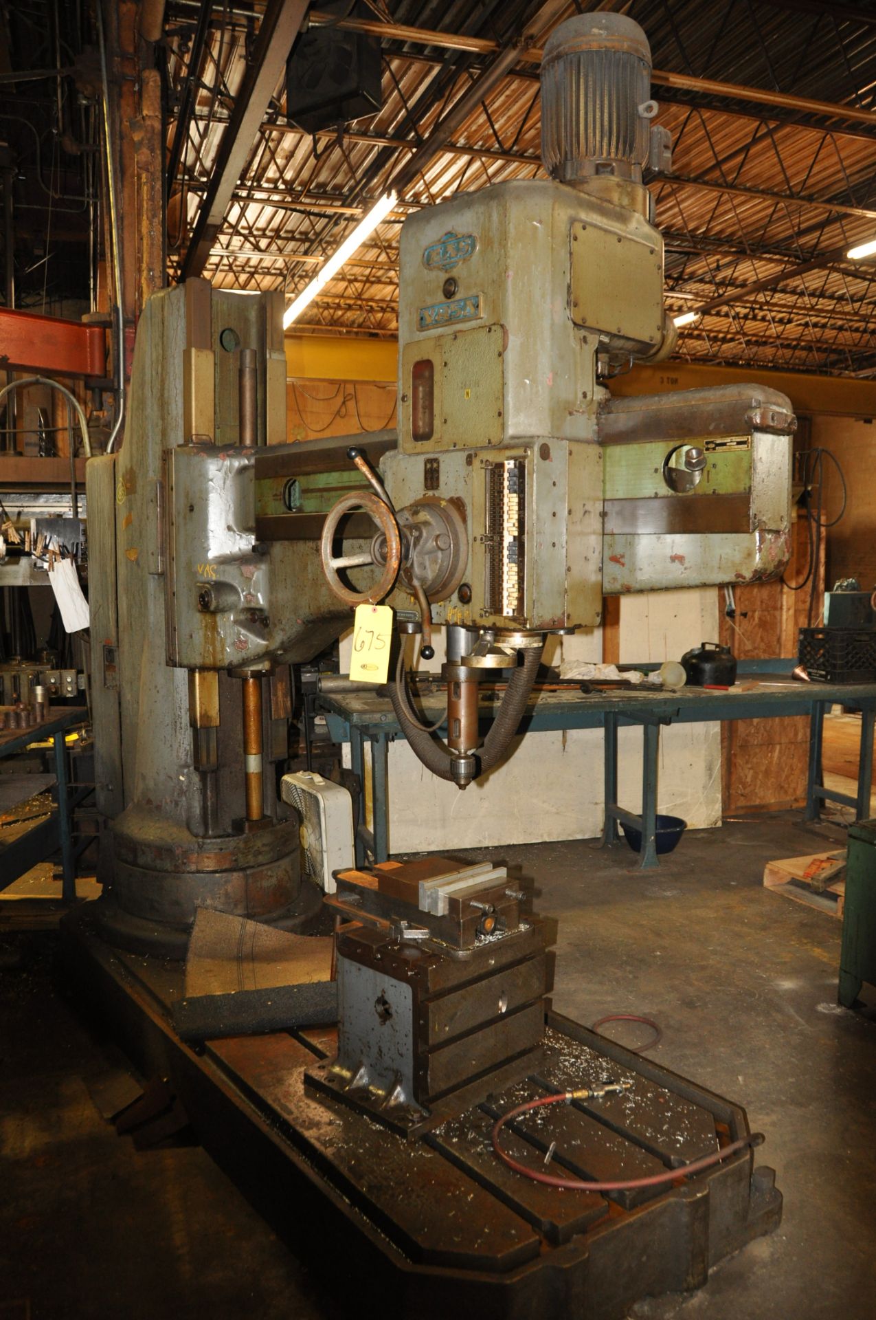 MAS VR5A RADIAL DRILL, SN. 41, NEW 1967, #5 MT, WITH SMALL BOX KNEE AND 8" MILL VISE.