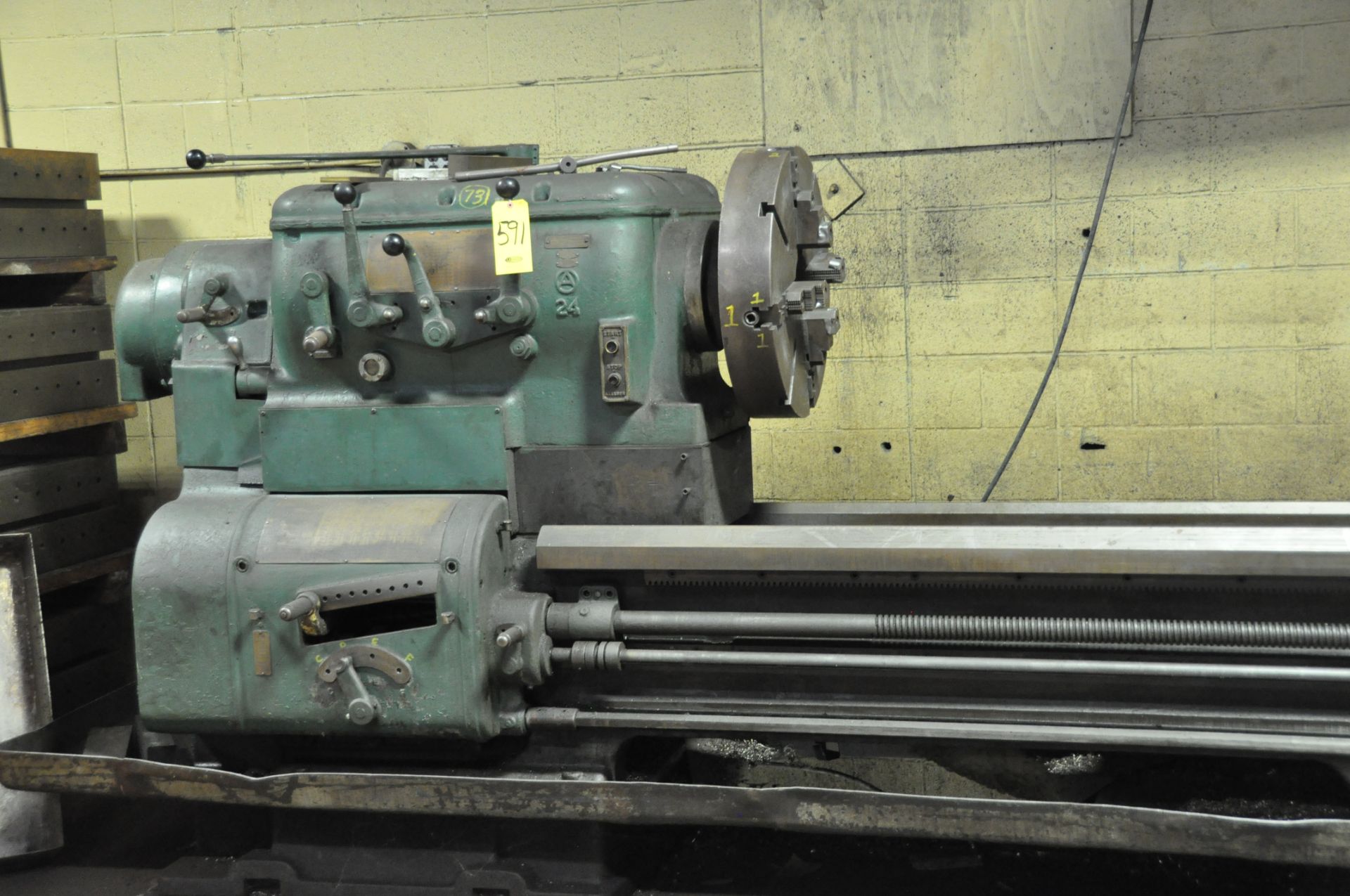 44" X 16' AXELSON LATHE, SN. 1043, MODEL 24, 6-555 RPM, 44" SWING OVER WAYS…