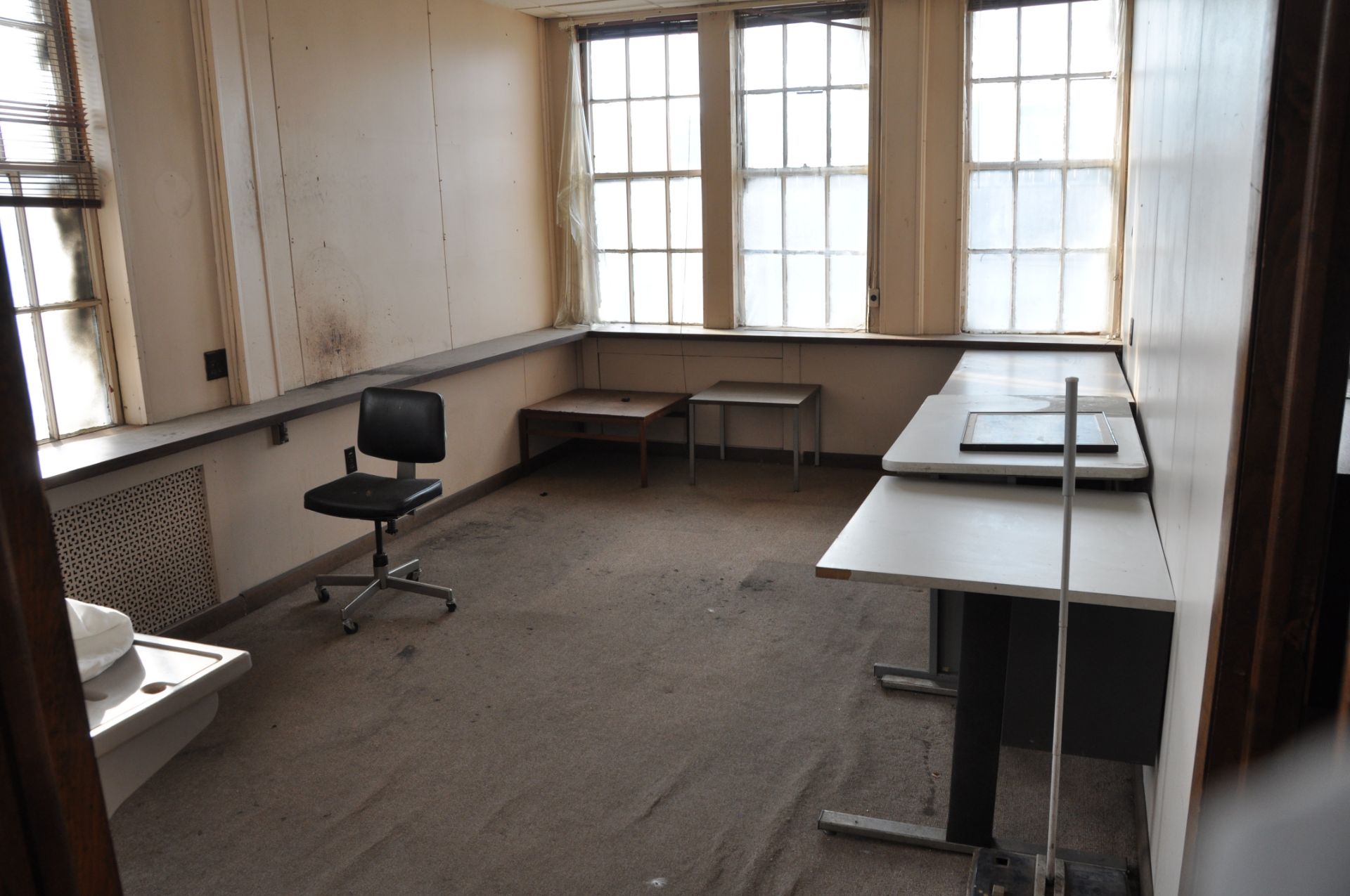 CONTENTS OF OFFICE AREA UPSTAIRS: DRAFTING TABLES, VACUUMS, DESKS, FILES… - Image 2 of 7