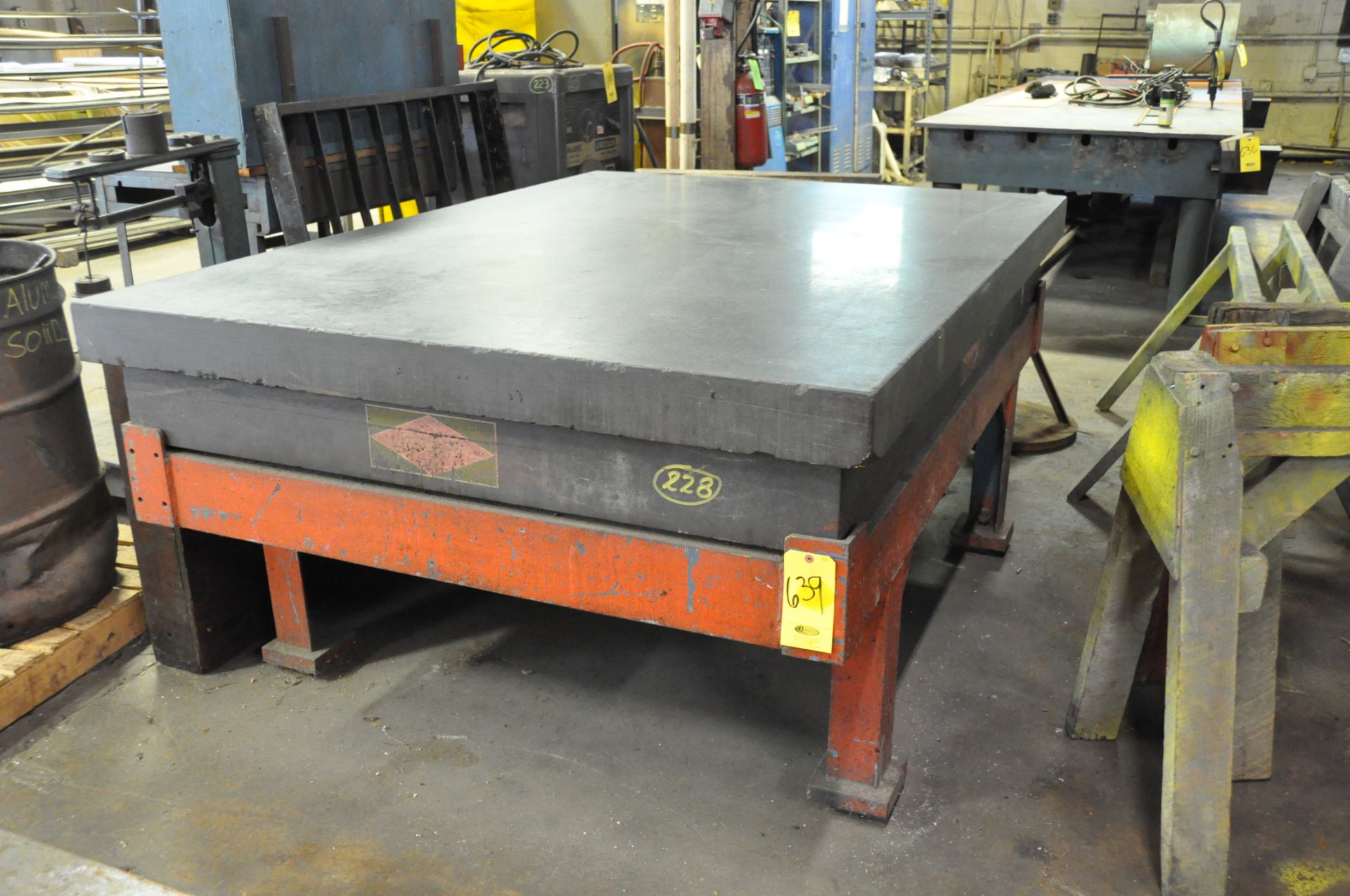 RAHN BLACK GRANITE SURFACE PLATE WITH METAL STAND, 60" X 74" X 12" THICK, 4 LEDGE.