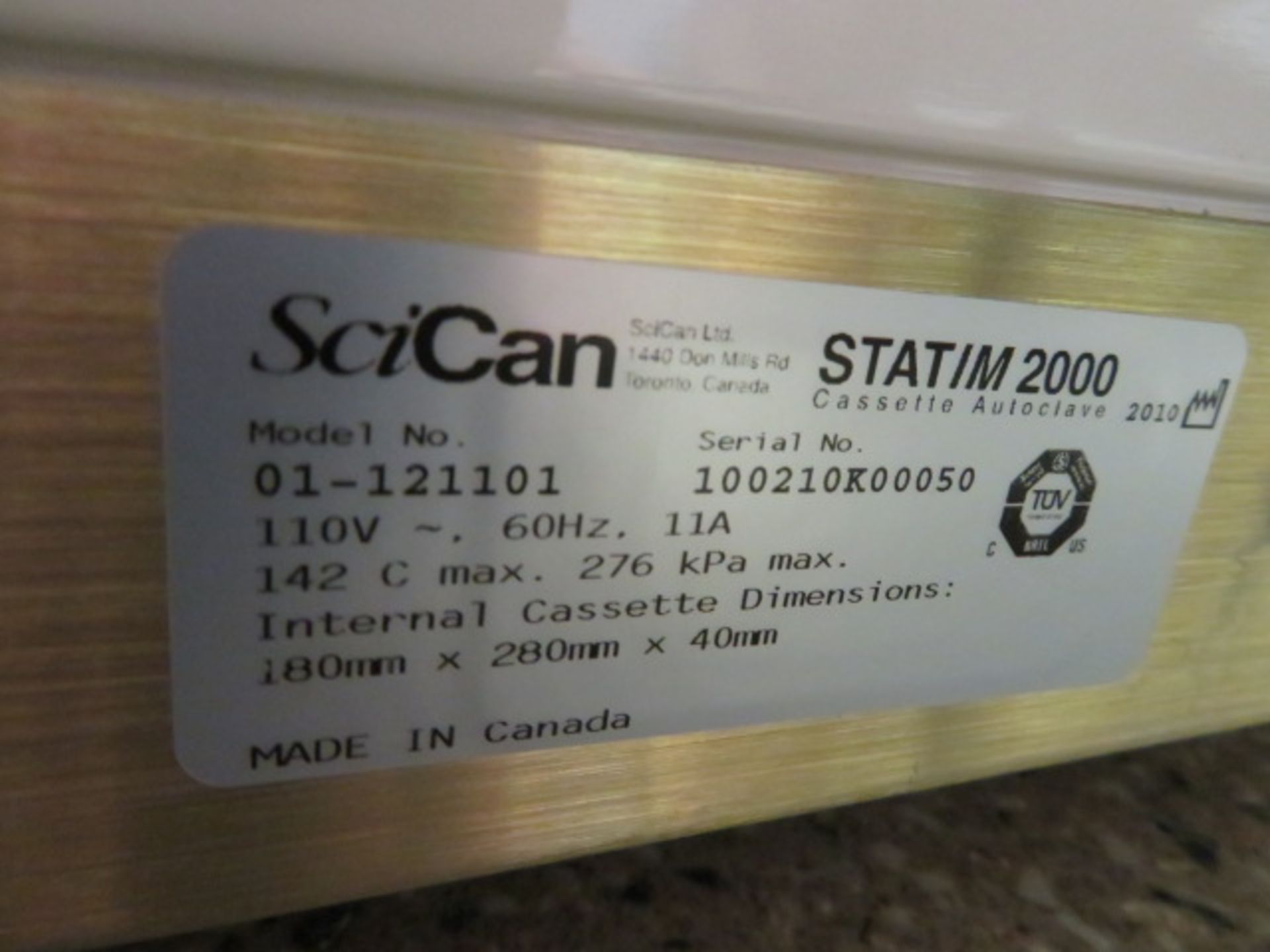 SCICAN STATIM 2000 STERILIZER MDL 01-121101 (AUTOCLAVE)W/EXTRA INSTRUMENT CASSETTE - Image 2 of 2