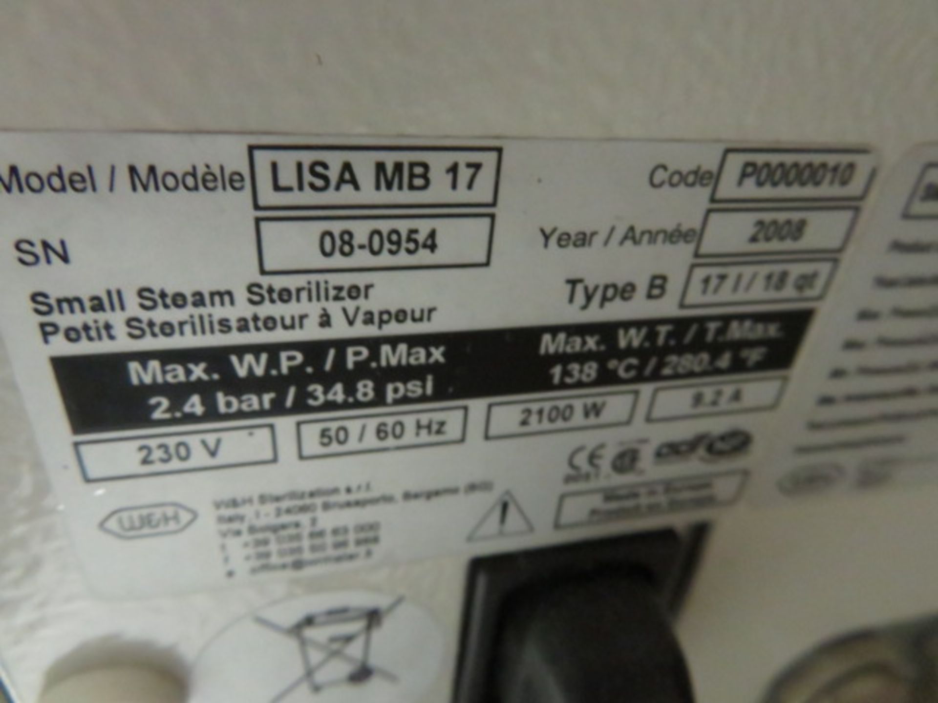 ADEC LISA MB 17 STAEM STERILIZER - Image 3 of 3