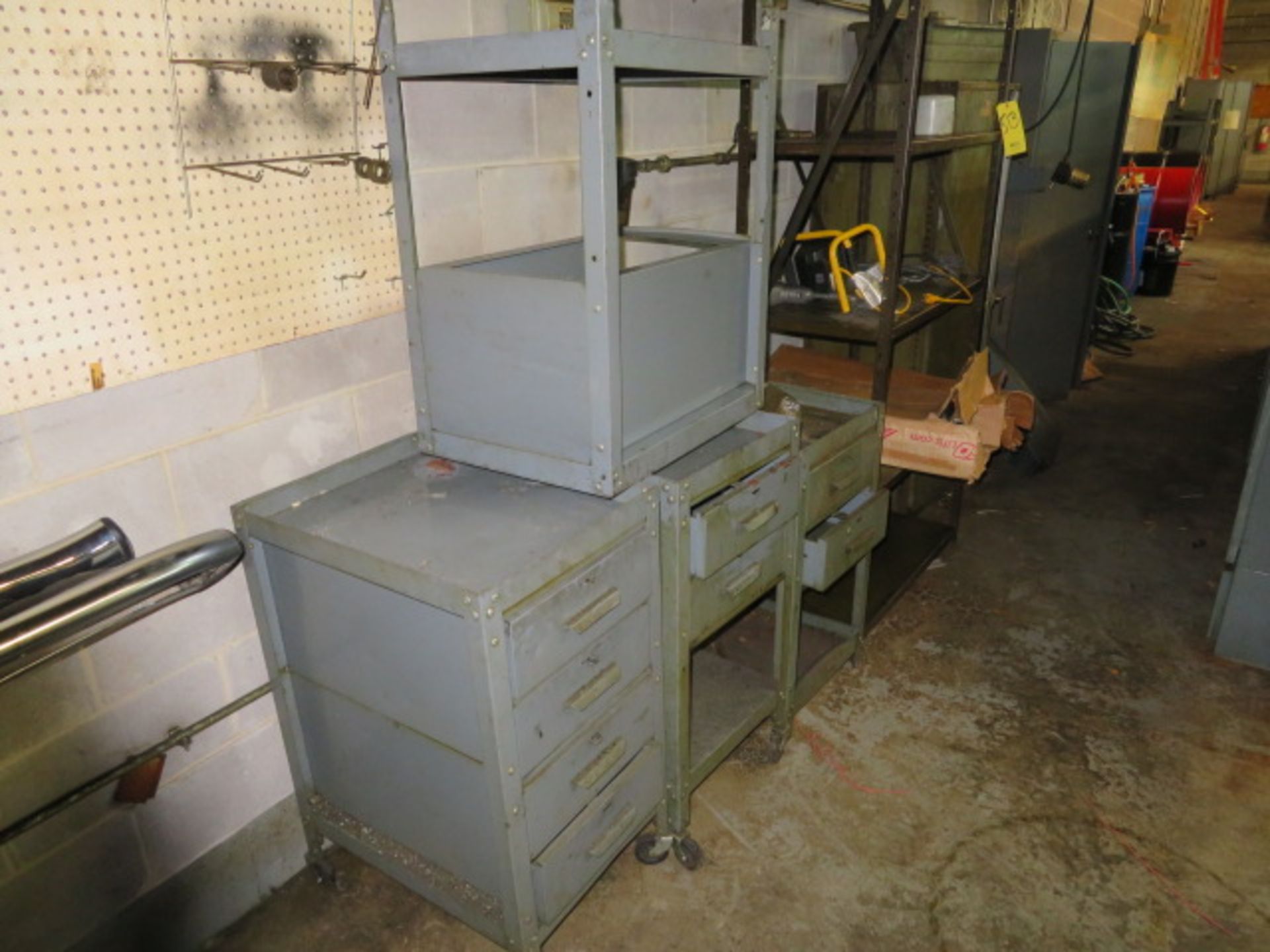 PORTABLE SHOP TABLES W/DBL DOOR STORAGE CABINETS - Image 2 of 2