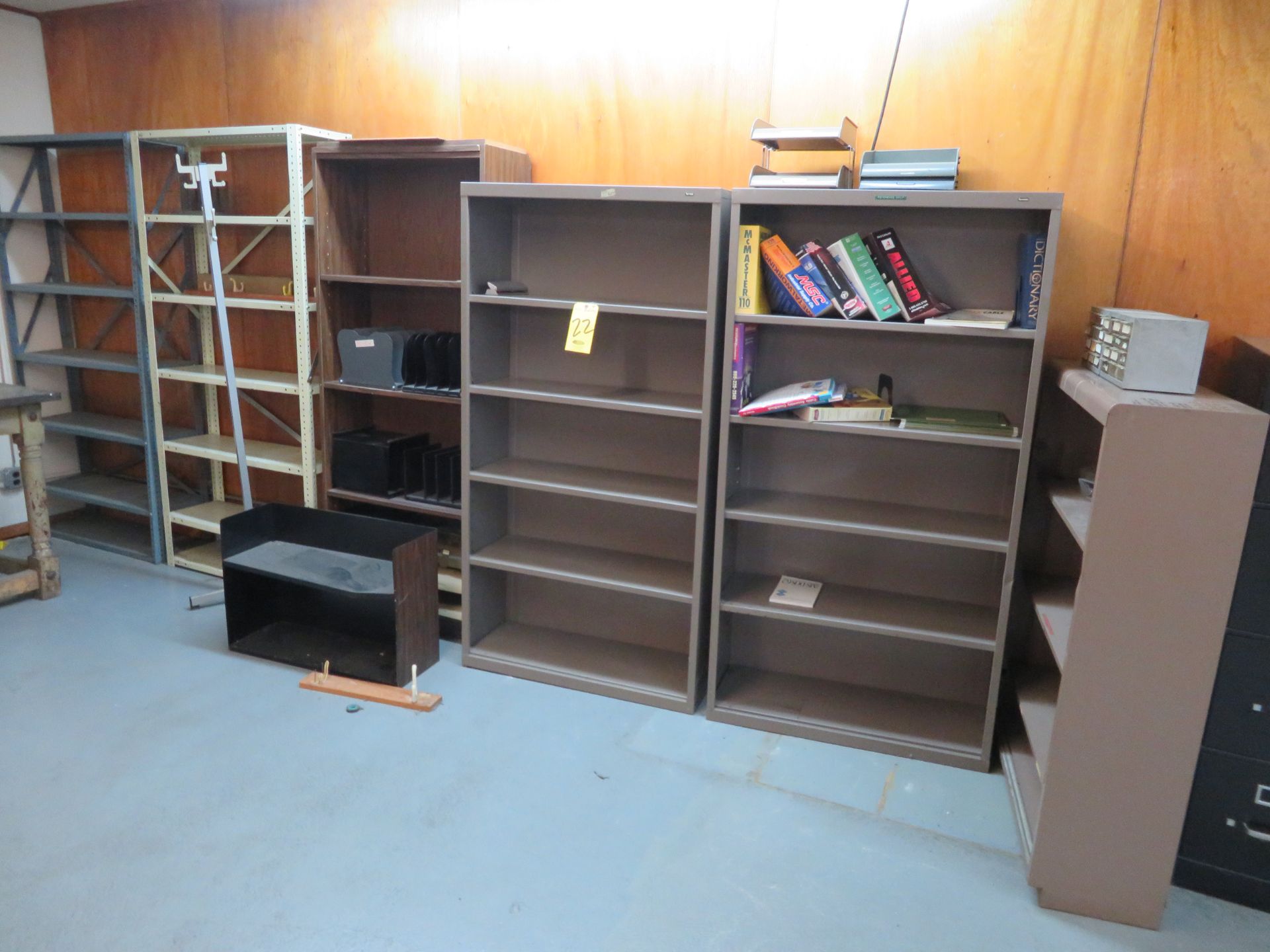 ASSORTED BOOKCASES AND STEEL SHELVES