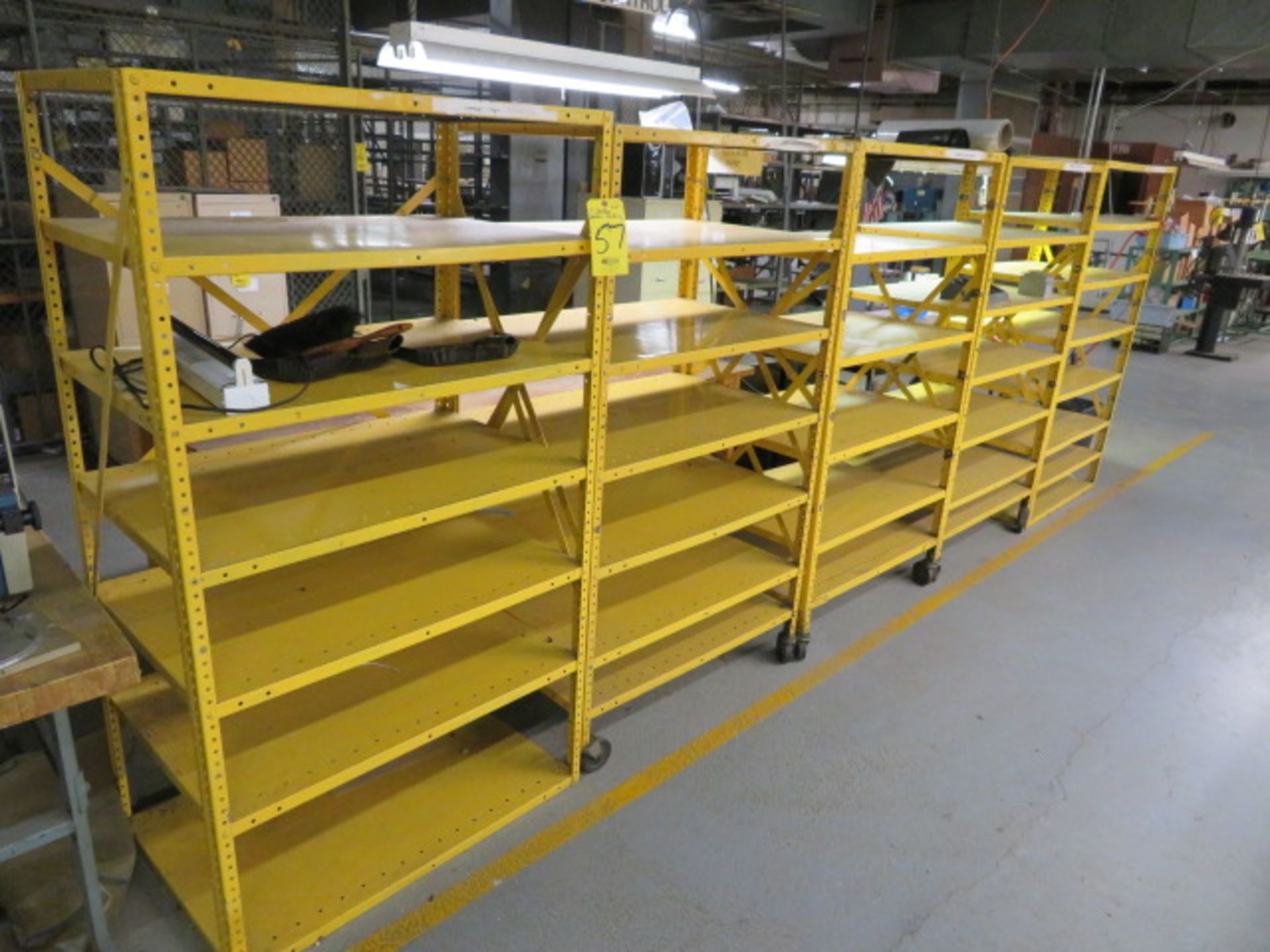 (5) 36" STEEL SHELF UNITS (3 ARE MOBILE)