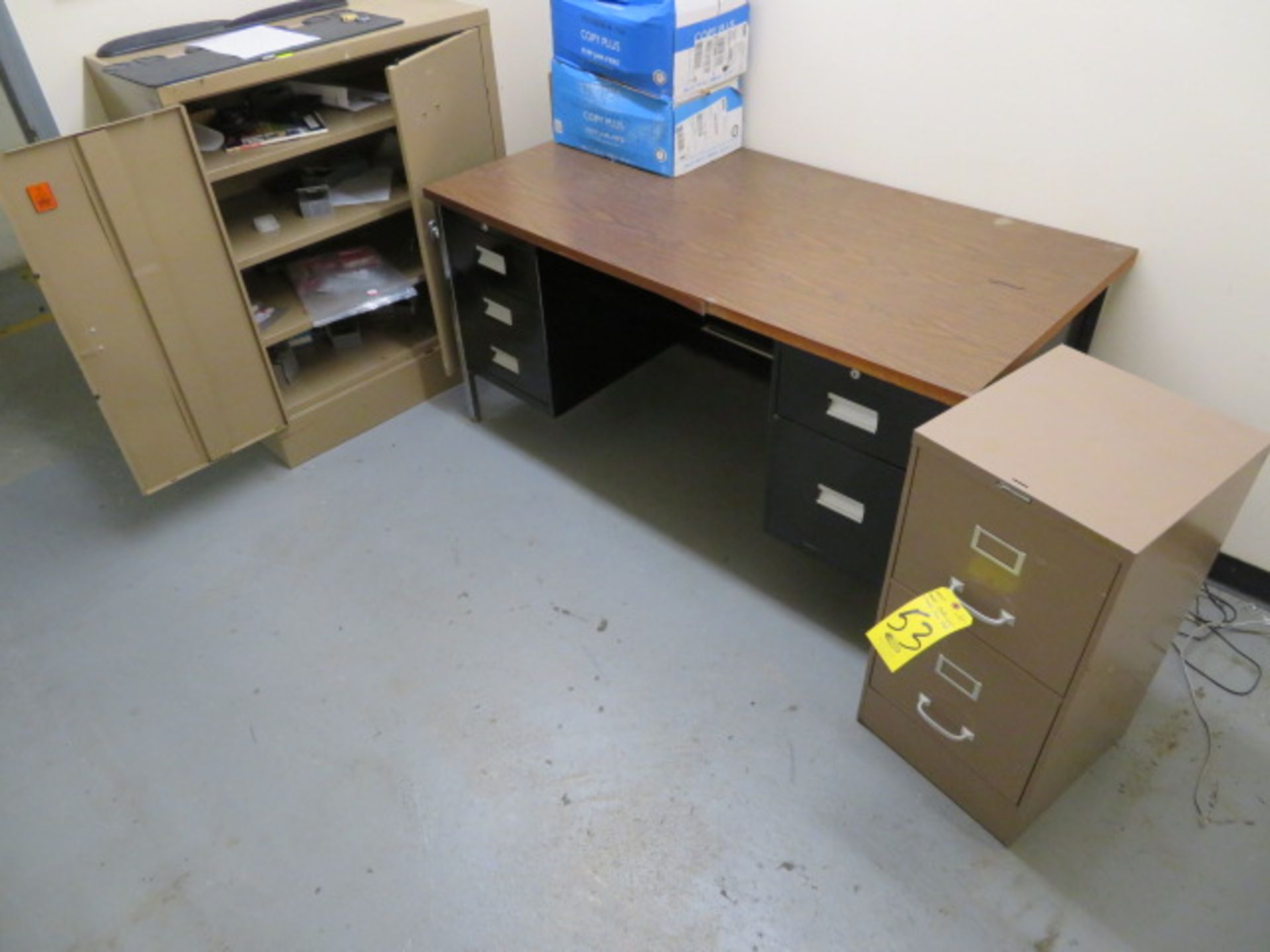 60" DESK, FILE CABINET AND SUPPLY CABINET