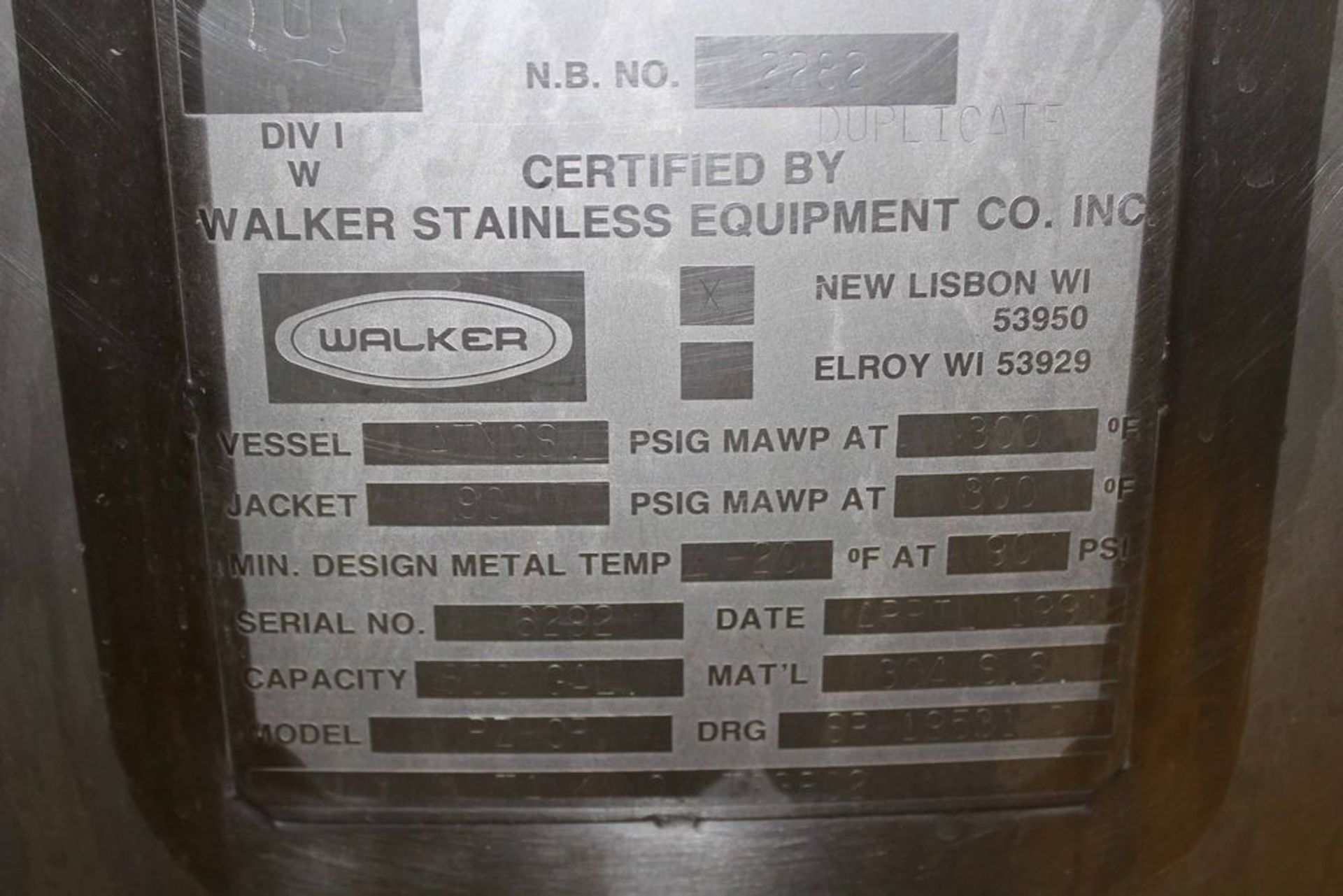 Walker 800 Gallon Stainless Steel Jacketed Tank - Image 4 of 7
