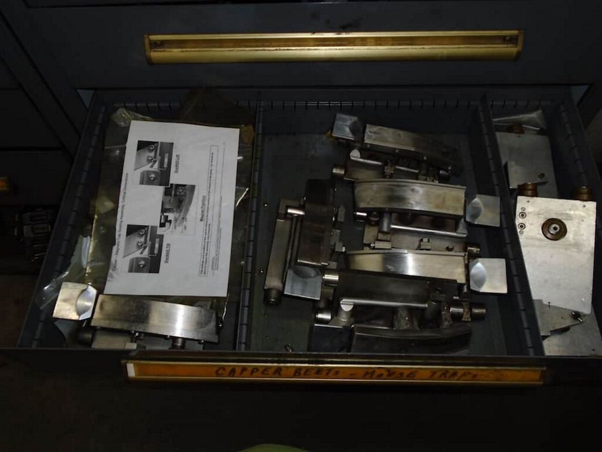 Shelves w/ drawers and contents ( O-rings, Cappers pins, Sprockets, Chain fittings, Capper belts, - Image 8 of 11