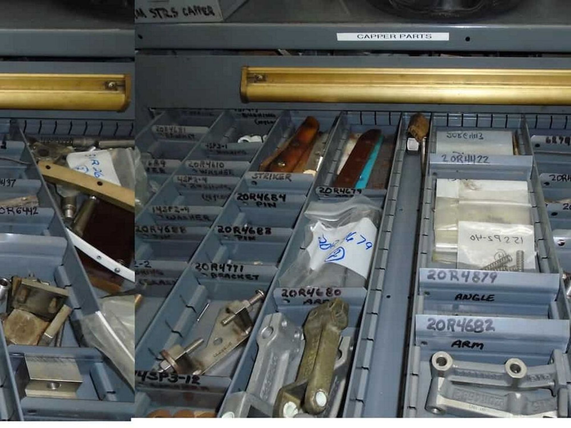 Shelves w/ drawers and contents ( O-rings, Cappers pins, Sprockets, Chain fittings, Capper belts, - Image 4 of 11