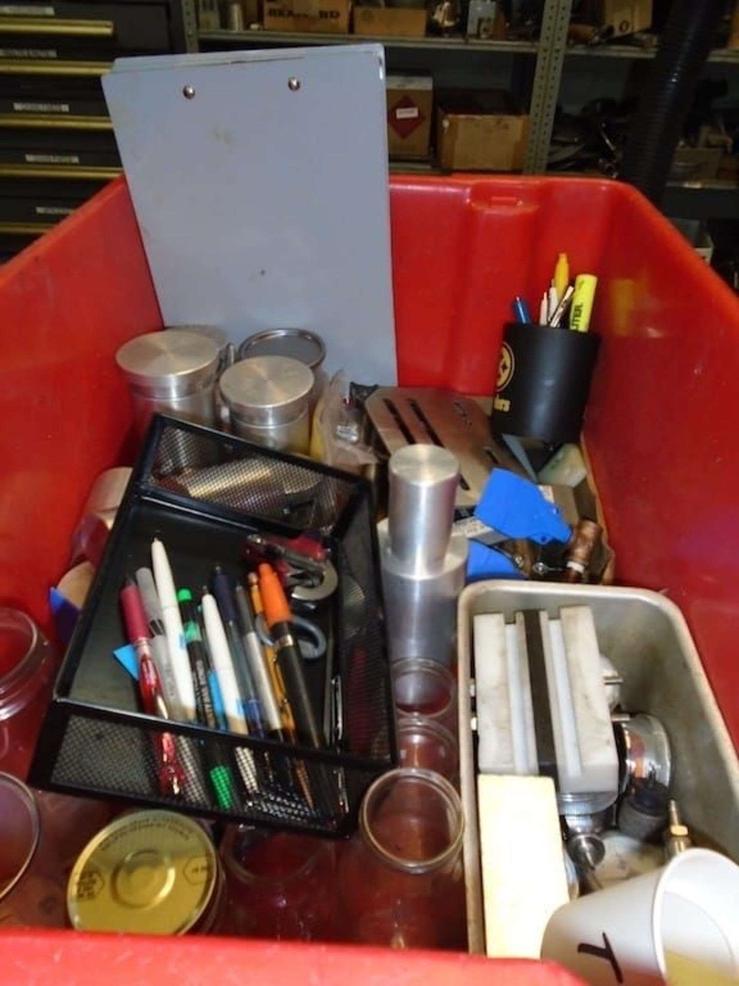 Contents of top of table ( Dayton shop vac, box of assorted valves, drills bits, stools) - Image 3 of 6