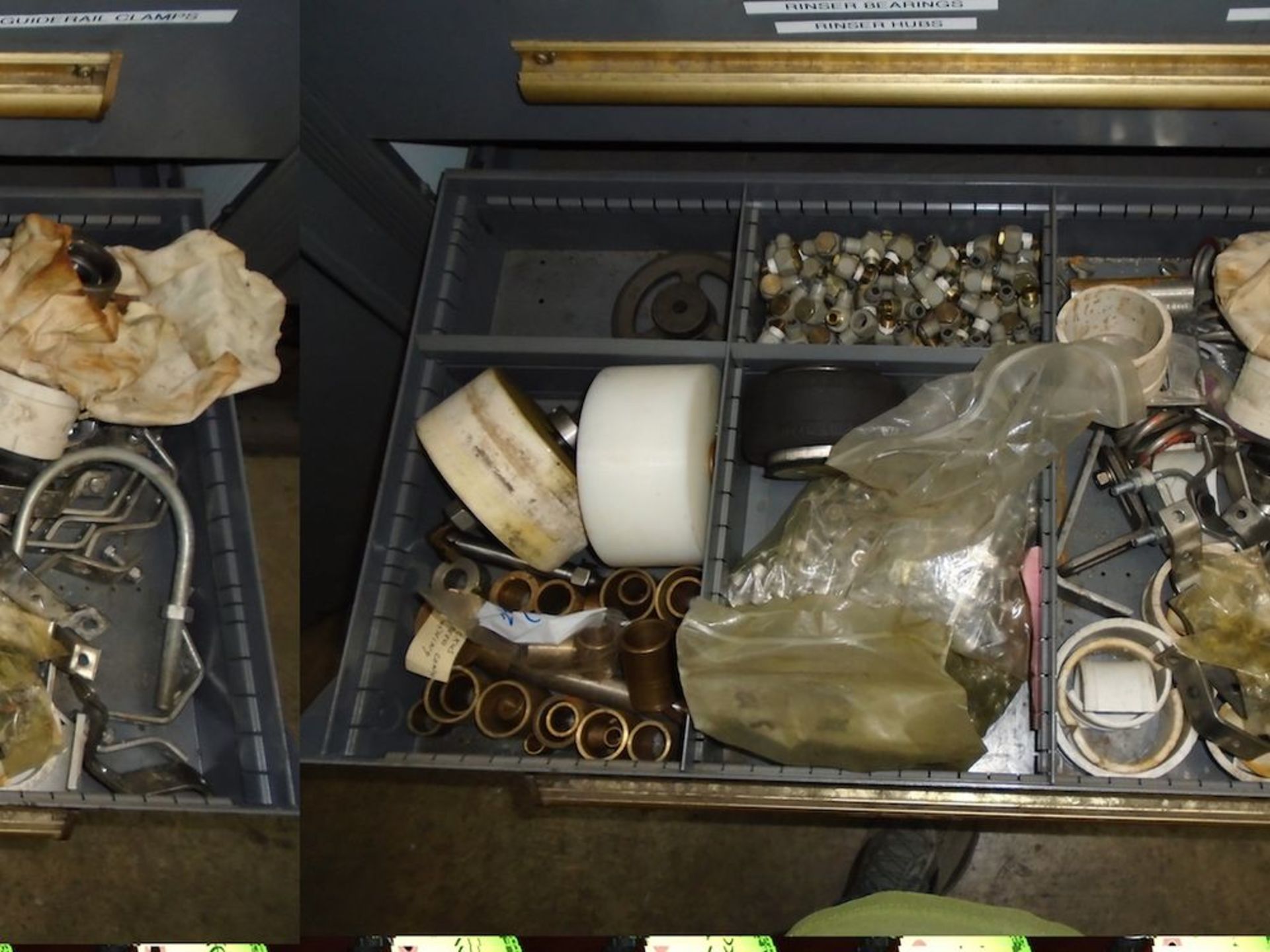 Shelves with drawers and contents of drawers ( clips, brackets, washers, brass fitting, idlers) - Image 9 of 10