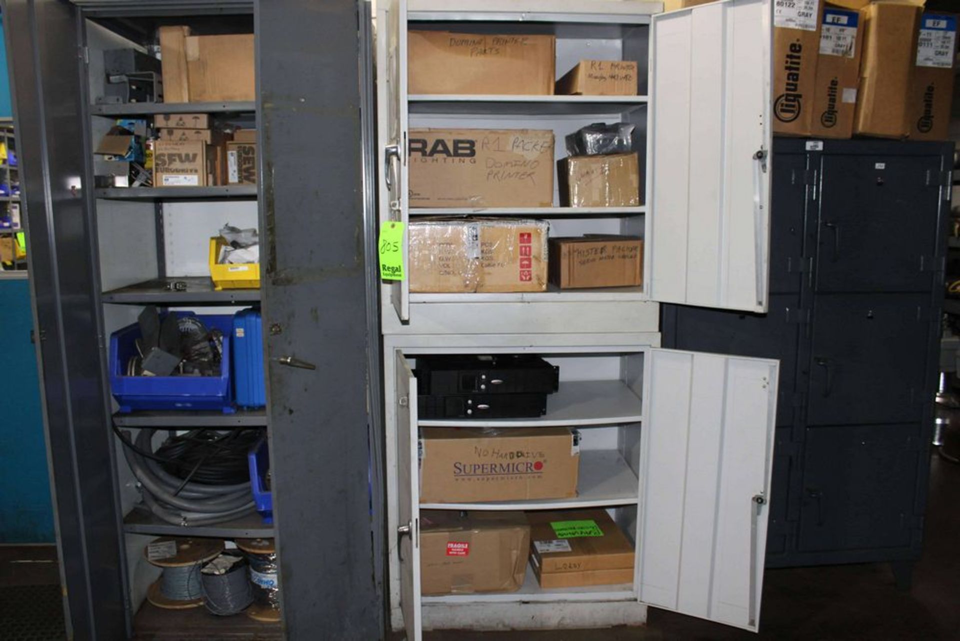 2 Cabinets and Locker with Contents ( Assorted Electrical Equipment)