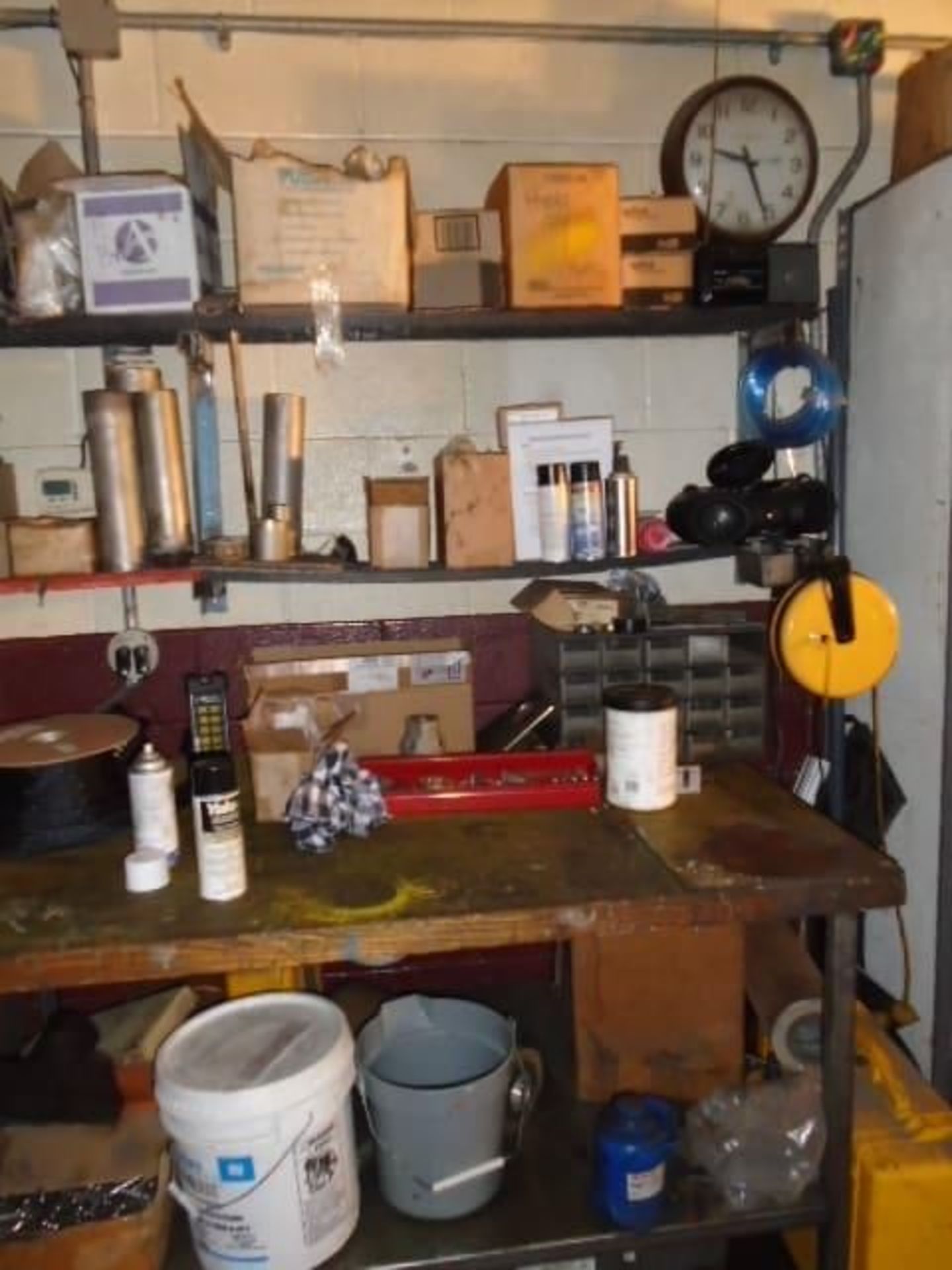 Metal Work Table and Contents ( Vise, Grease Gun, and Assorted Other Parts )