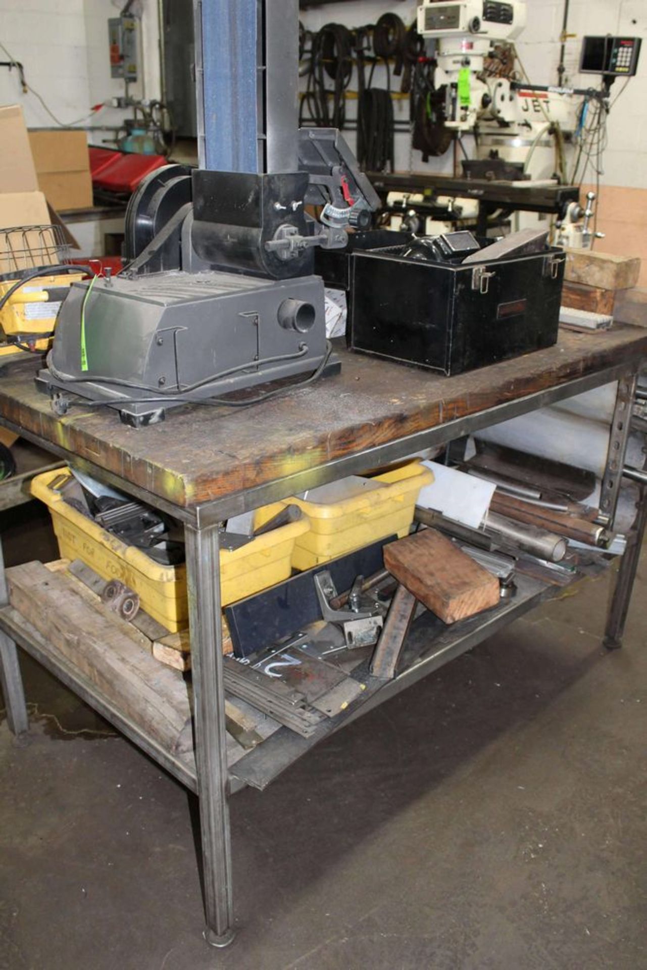 Metal Shop Table with Contents ( 6 X 9 Dayton Sander Model # 35GW71, Assorted Shafts with Key)