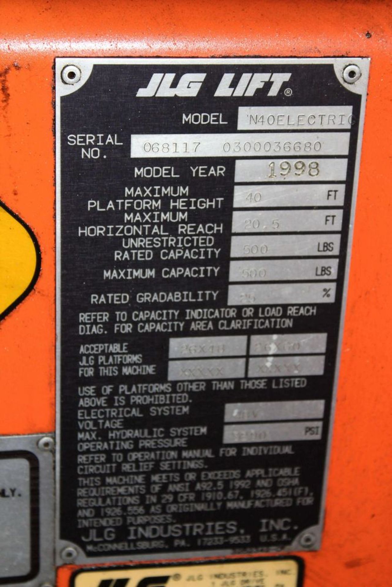 JLG Man Lift Electric Model Number N40ELECTRIC SN# 068117-0300036680 - Bild 5 aus 7