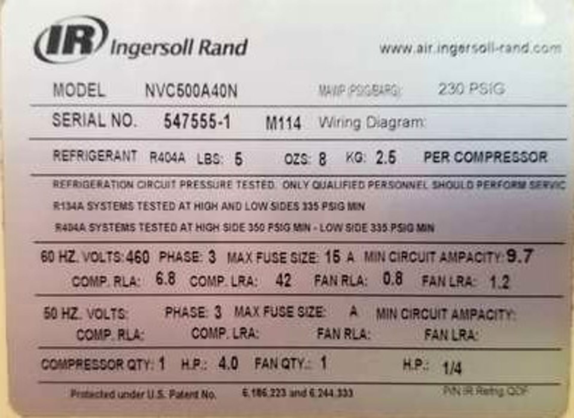 Ingersol Rand Air Dryer. Installed, run less than one month and removed. Mdl: NVC500A40N. S/N - Image 6 of 6