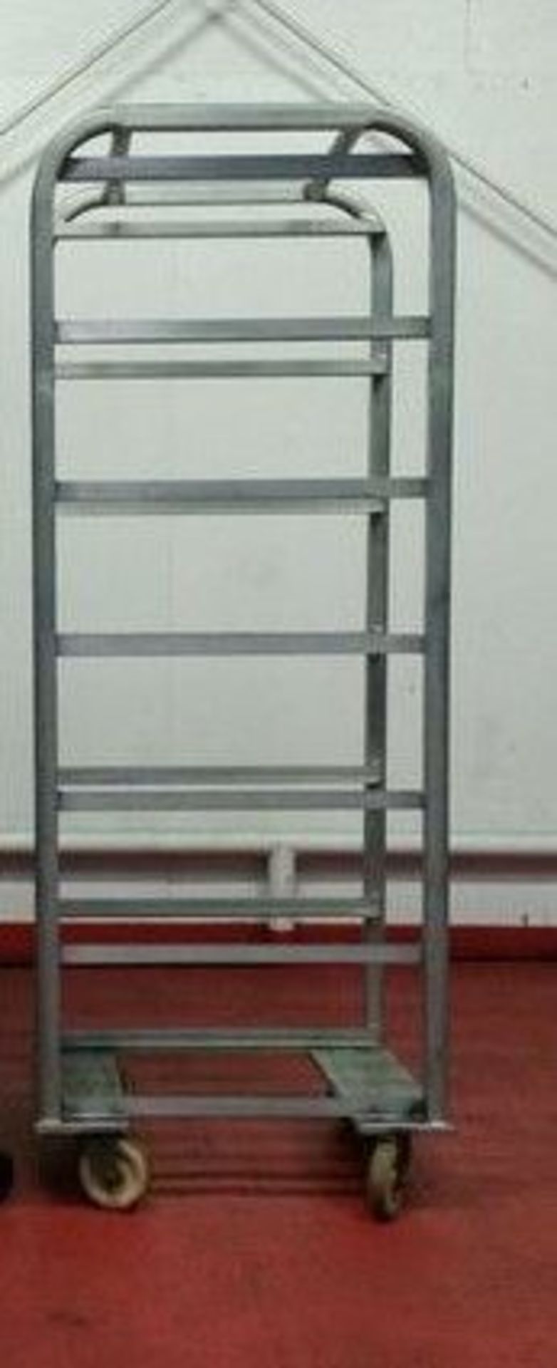 Aluminum Bakers Rack. On casters. 7-pan design. 9.75" spacing between racks. OD = 19.5 "x 26.75" x - Image 2 of 2