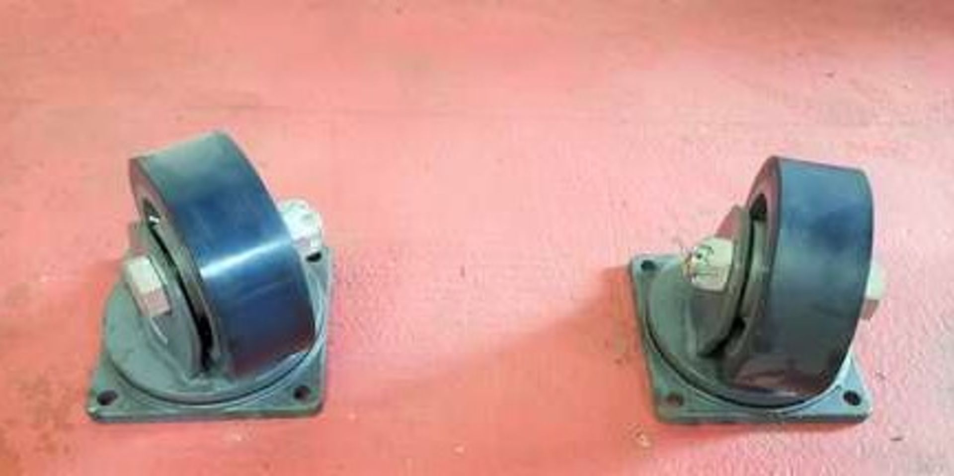 Pair of HD Hamilton 8" Casters. Unused Hamilton Bearing-mounted 8" casters. Mounted on 3/4" plate