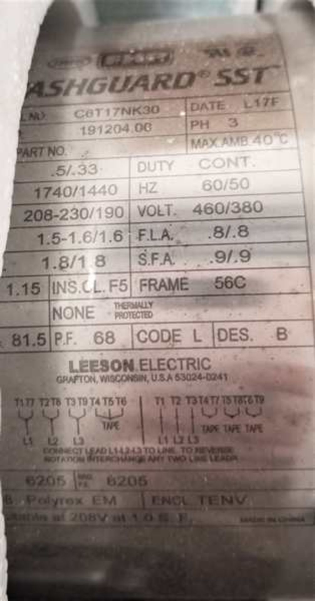 New S/S .5hp Motor. New-In-the-Box LEESON S/S WashGard .5hp Motor. Dual Hz 50/60. 1740/1440 rpm.