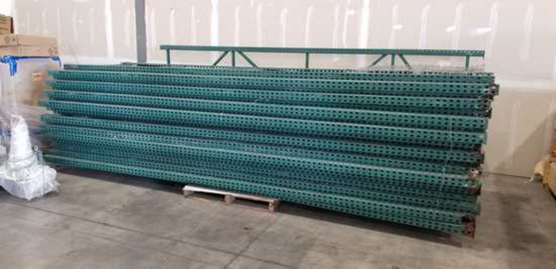 Lot of Pallet Racking including 36 uprights, ~150 Screens & ~42 Cross braces.