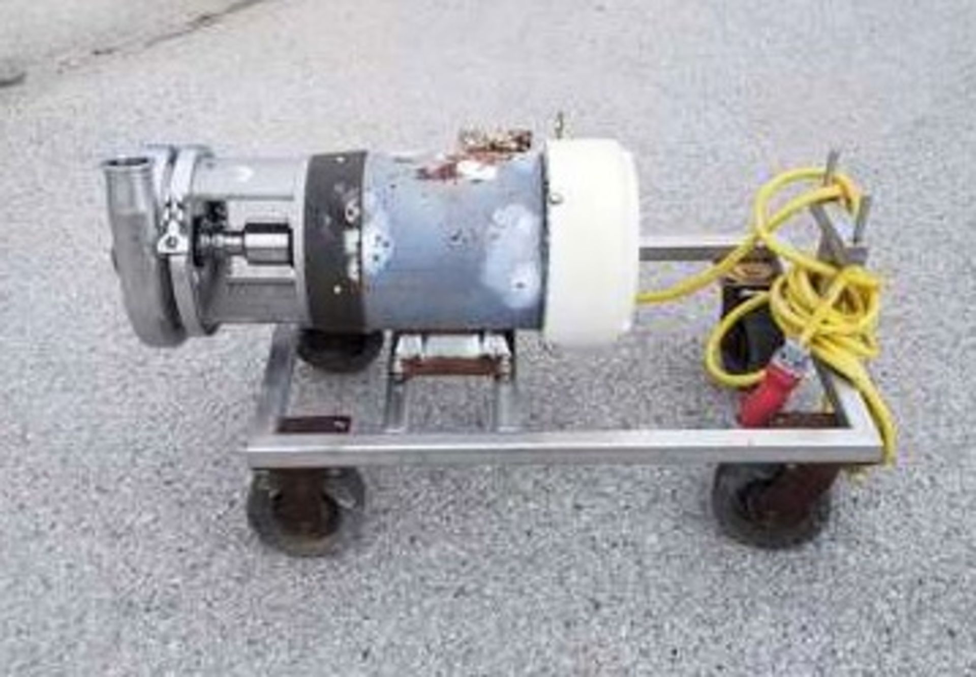 7.5Hp S/S Centrifugal Pump on portable cart. 208-230/460V 1760 rpm motor. 2.75"In. 1.75" out. 10"