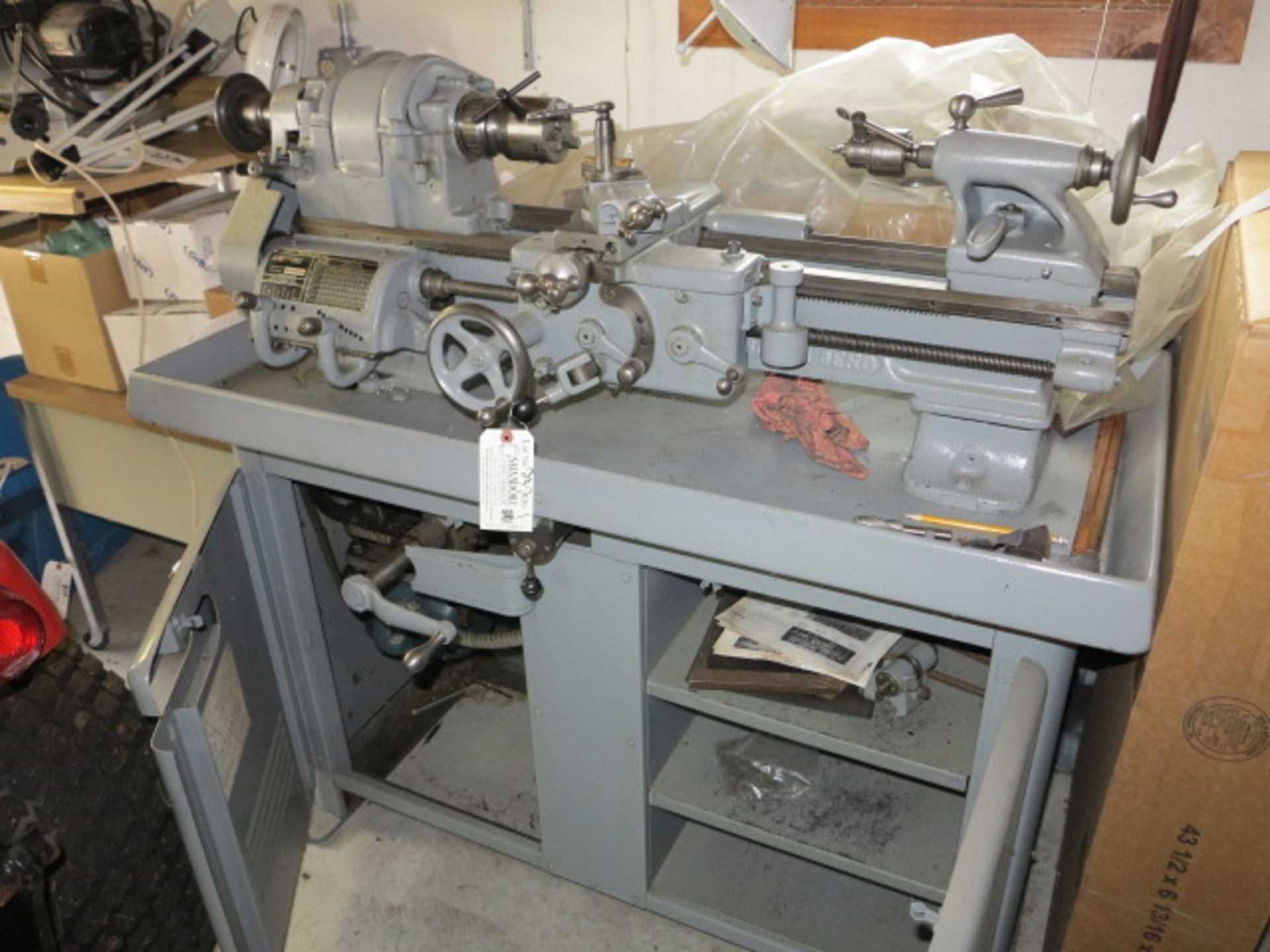 10'' Southbend Cabinet Lathe S/N 11558RKX16 with Draw Bar, 3 Jaw Chuck & Tail Stock