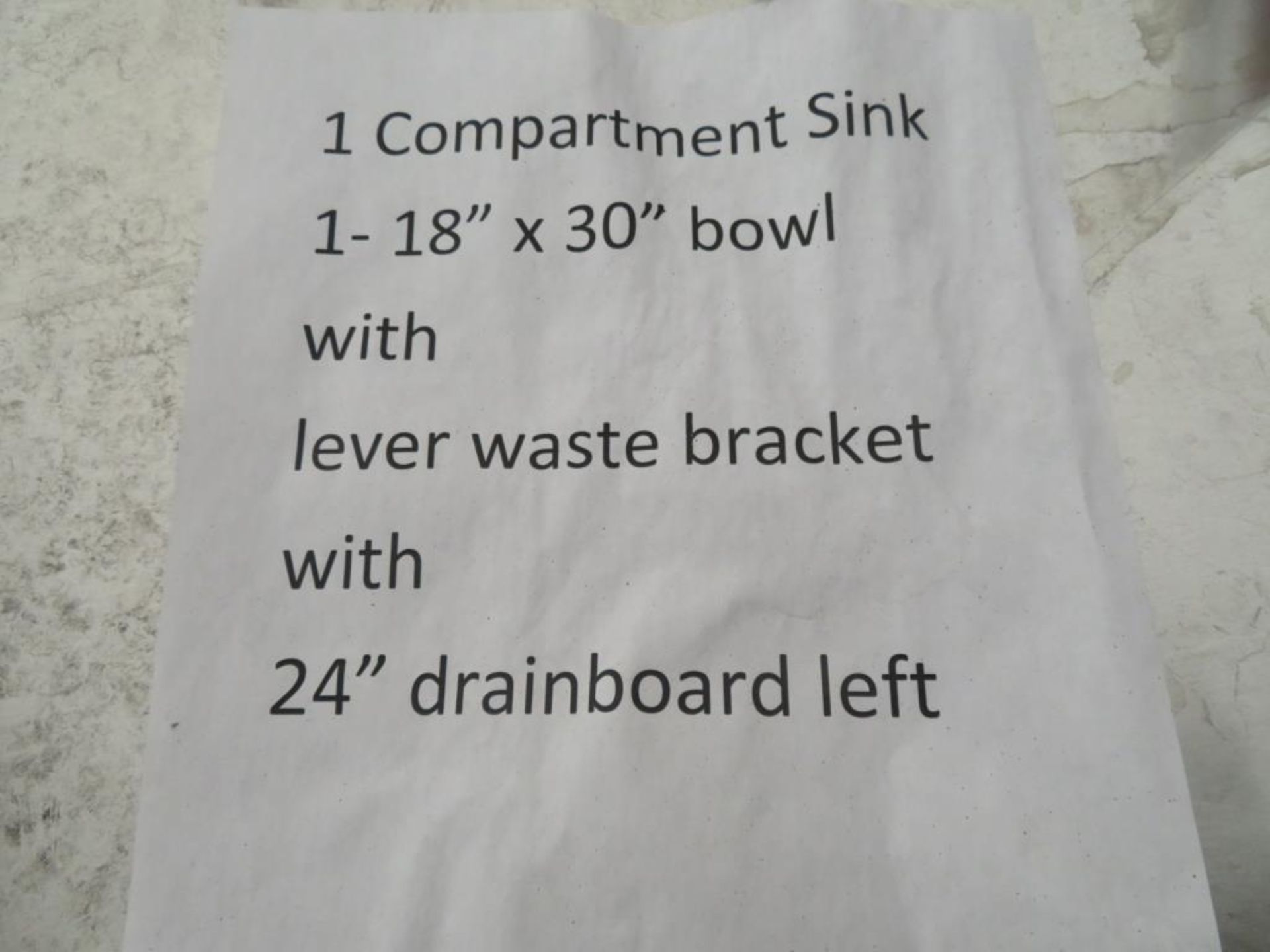 1 compartment sink, 1-18"x30" bowl with lever waste bracket with 24" drainboard left - Image 2 of 2