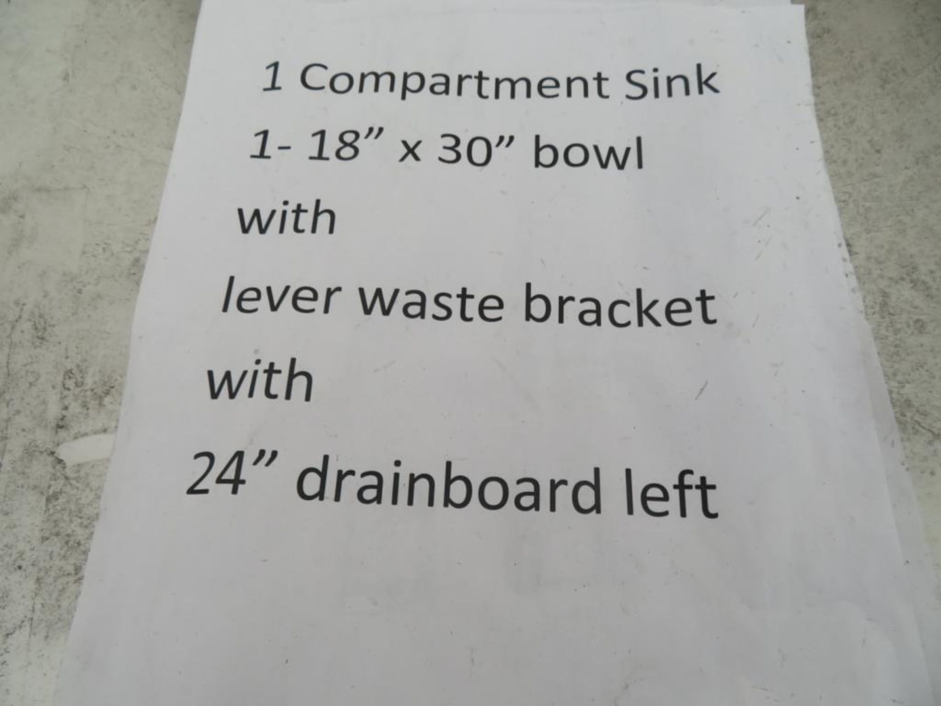 1 compartment sink, 1-18"x30" bowl with lever waste bracket with 24" drainboard left - Image 2 of 2