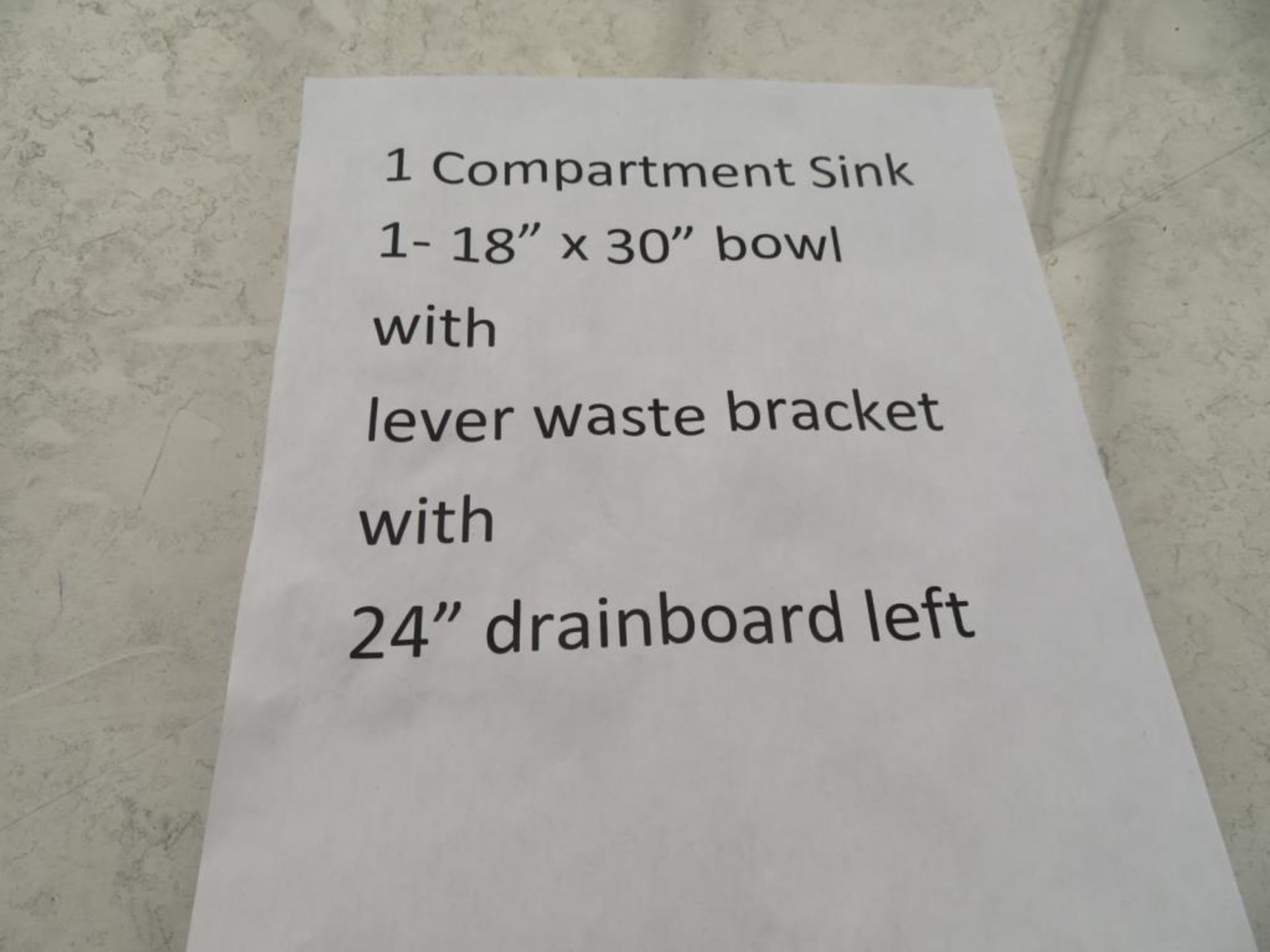 1 compartment sink, 1-18"x30" bowl with lever waste bracket with 24" drainboard left - Image 2 of 2