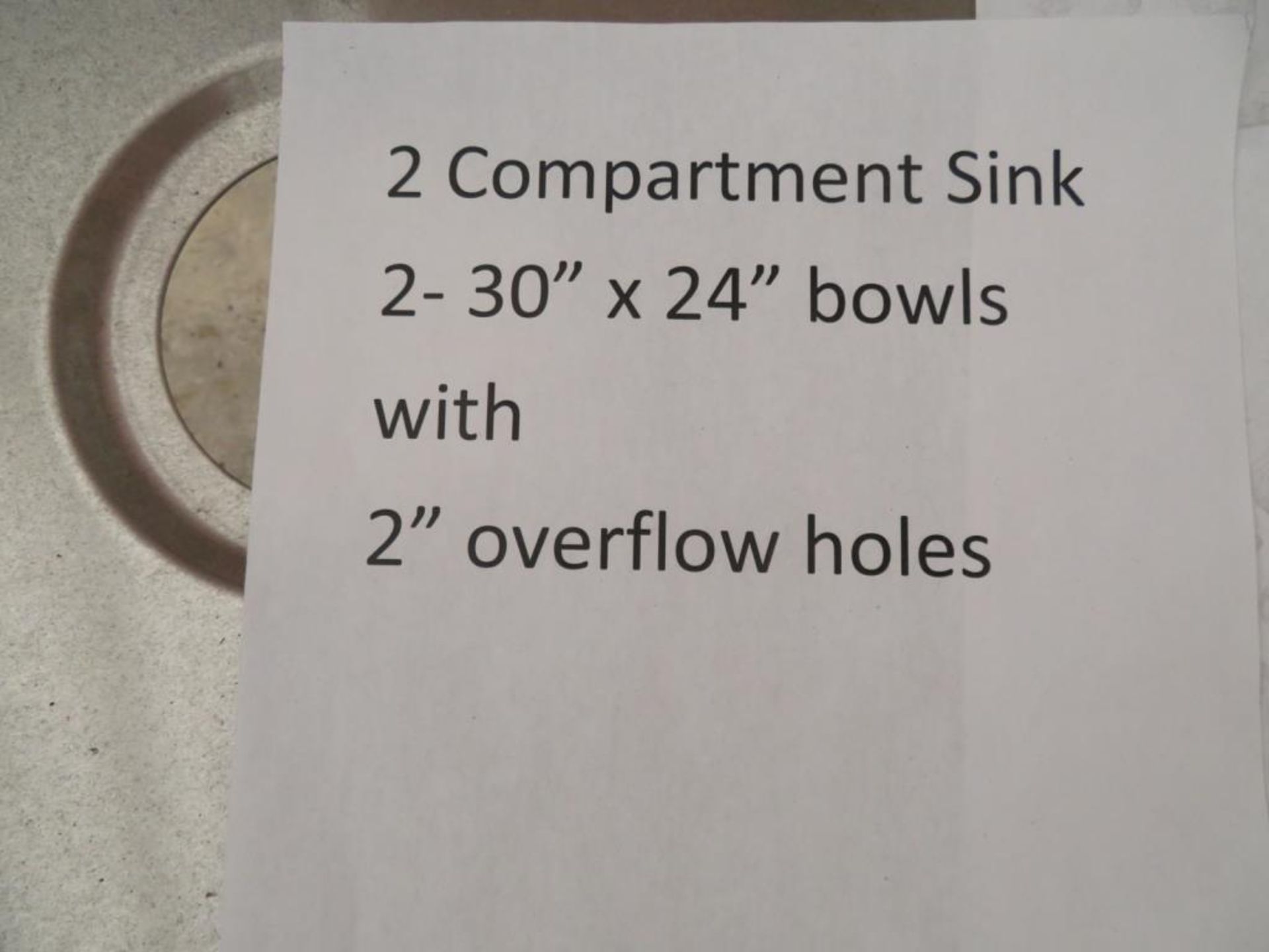 2 compartment sink, 2-30"x24" bowls with 2" overflow holes - Image 2 of 2