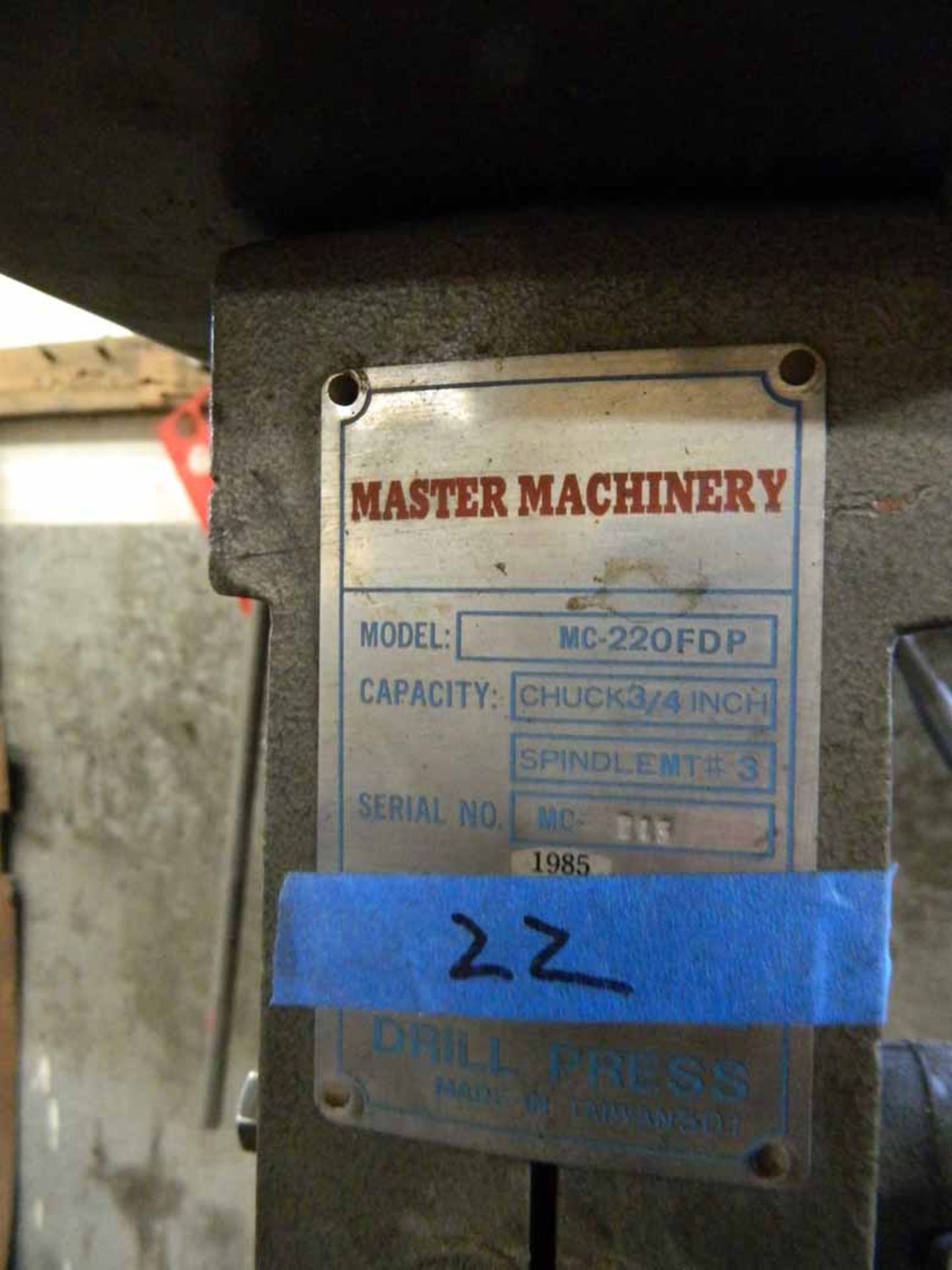 Master machinery 3/4" drill press, model MC220 FDP - Image 3 of 3