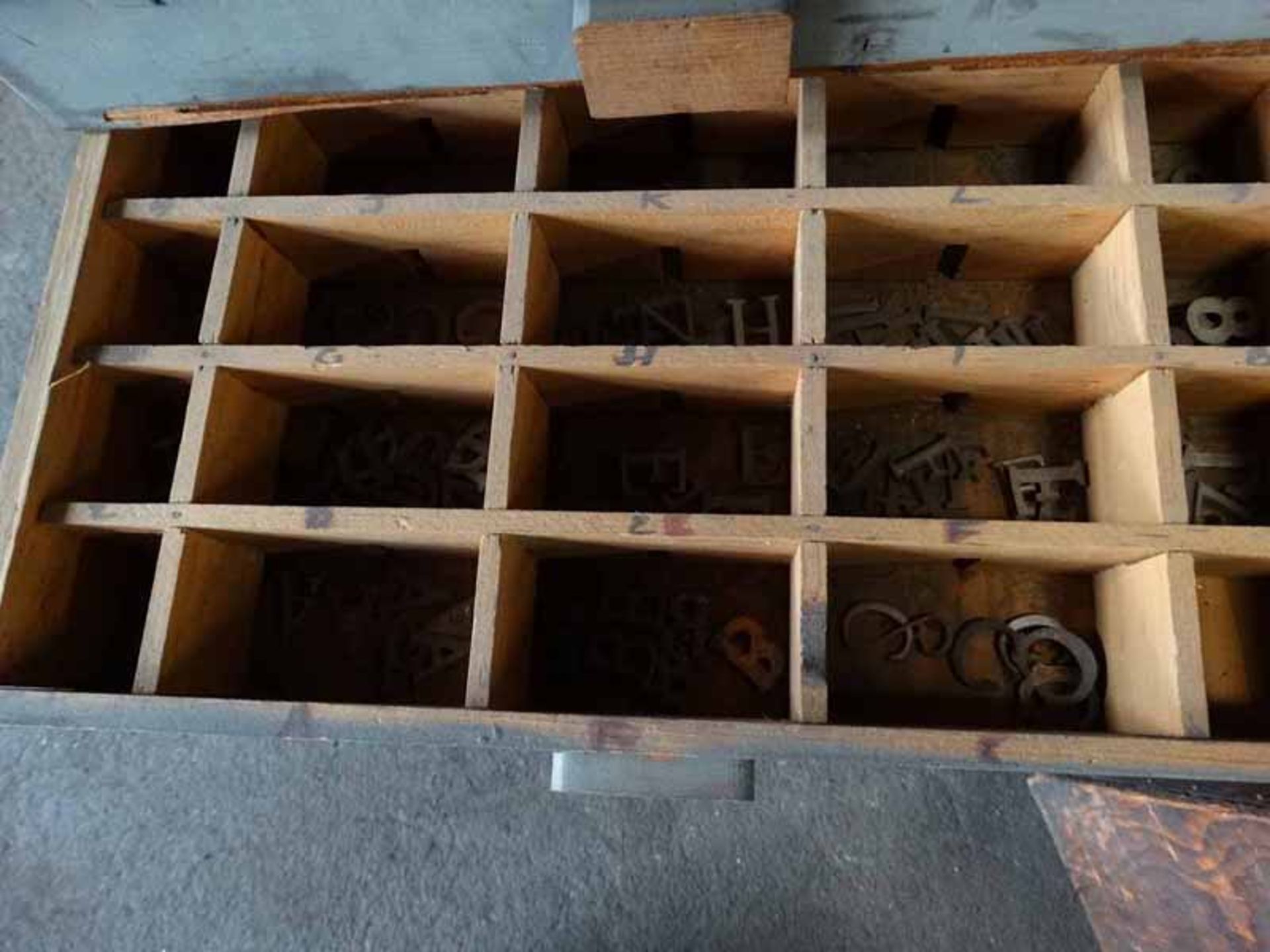 5 storage boxes with some lead lettering stencils (very tiny) - Image 5 of 10