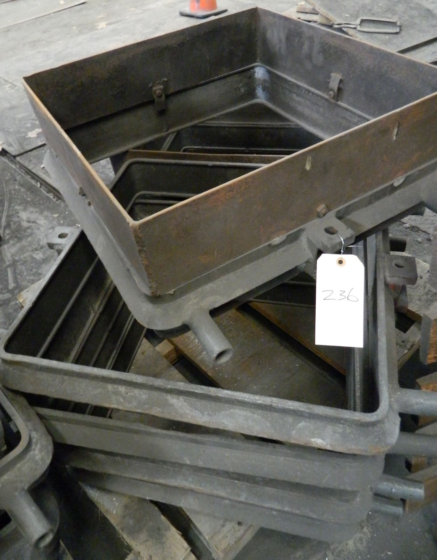 Steel molding boxes (for floor-see handles on side), approx 8