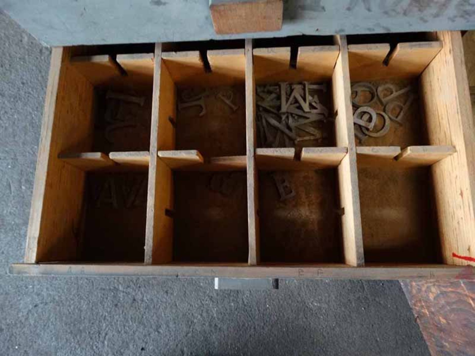 5 storage boxes with some lead lettering stencils (very tiny) - Image 6 of 10